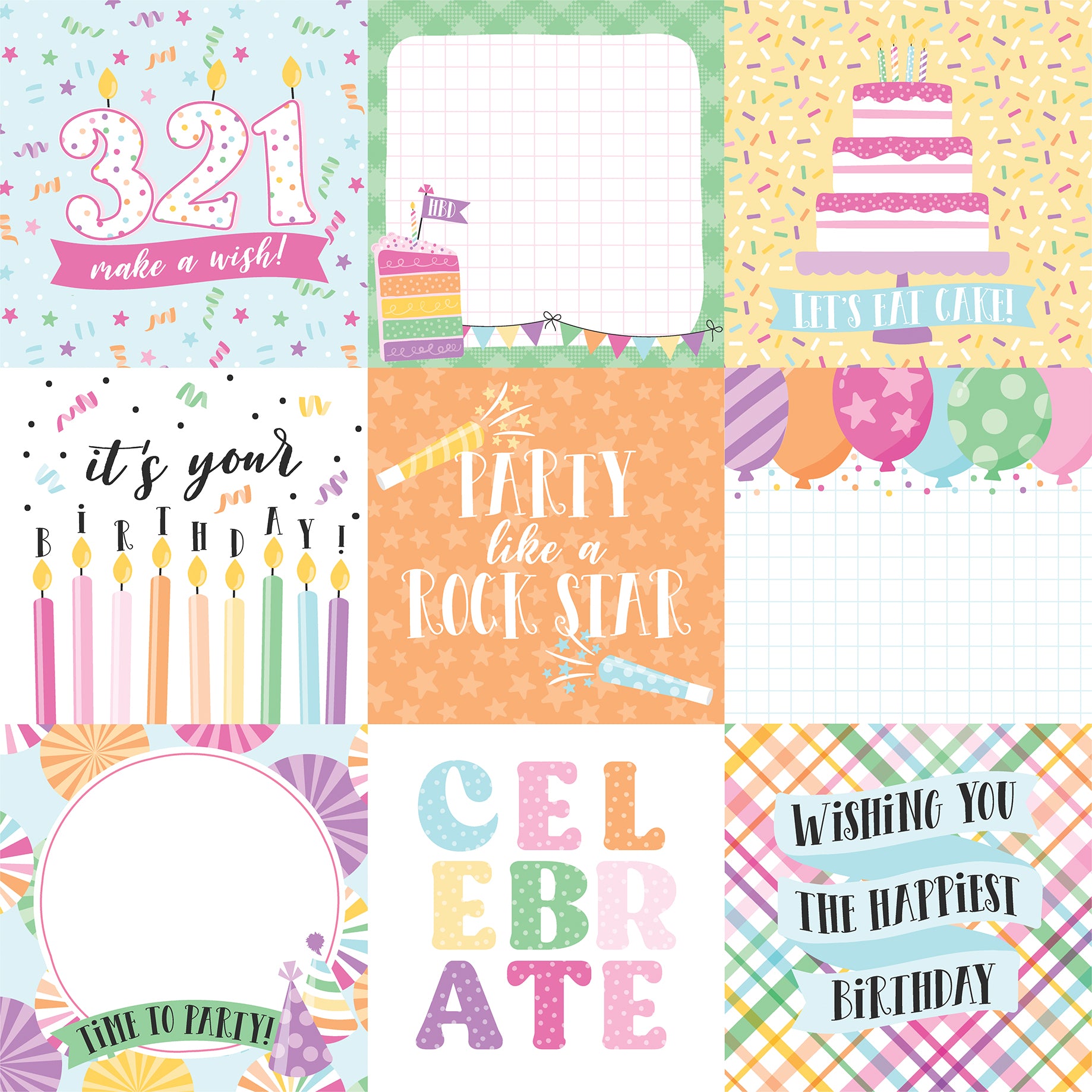 Make a Wish Birthday Girl Collection 4x4 Journaling Cards 12 x 12 Double-Sided Scrapbook Paper by Echo Park Paper