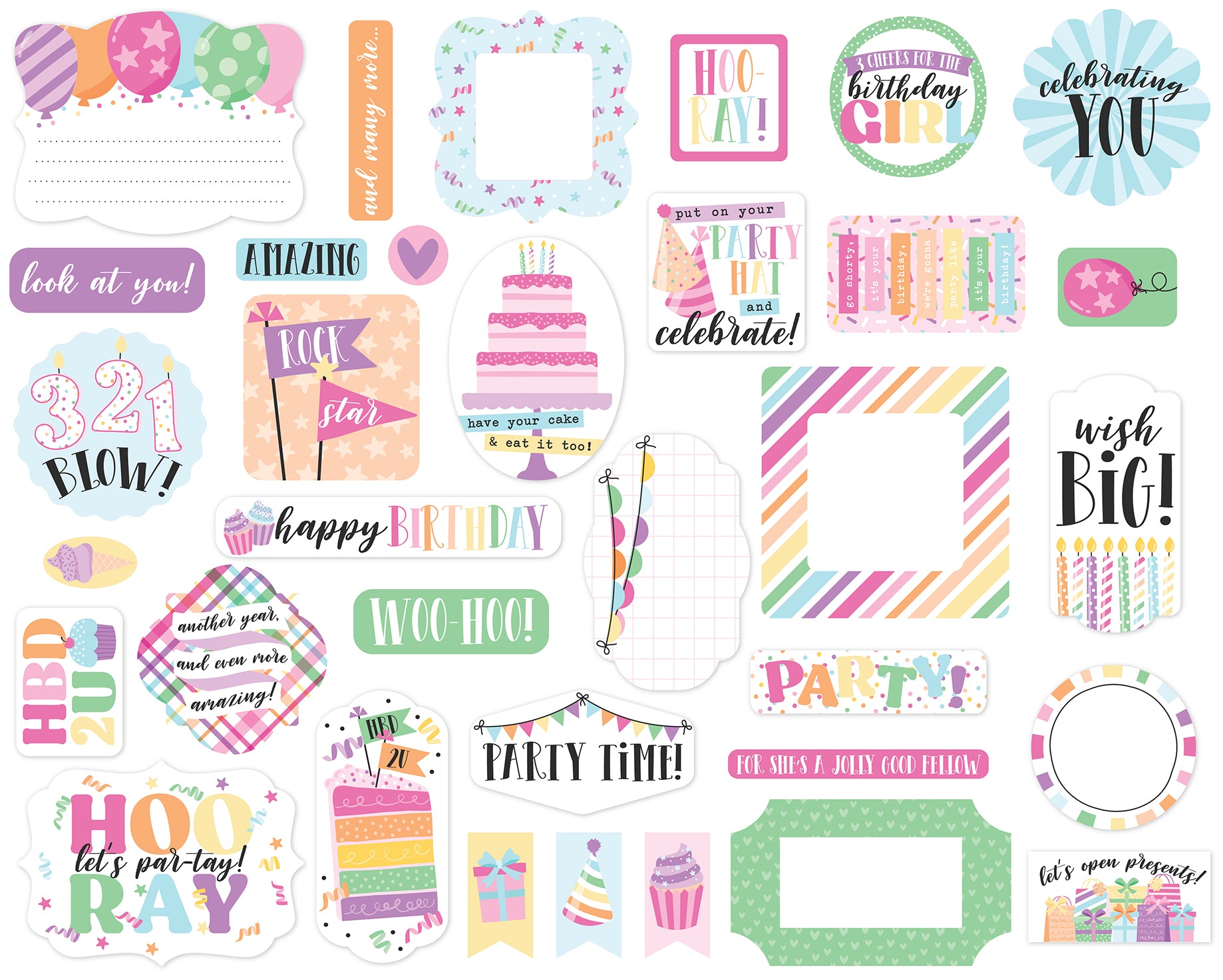 Make a Wish Birthday Girl Collection 4x8 Scrapbook Ephemera by Echo Park Paper