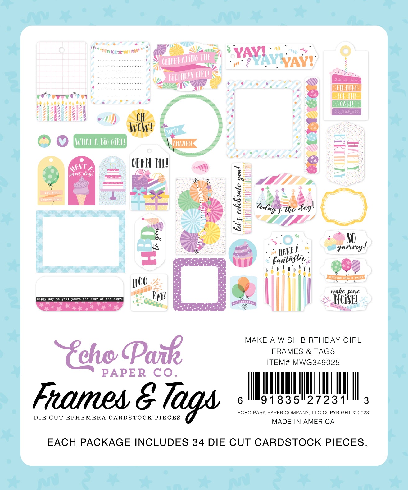 Make a Wish Birthday Girl Collection Scrapbook Frames & Tags by Echo Park Paper