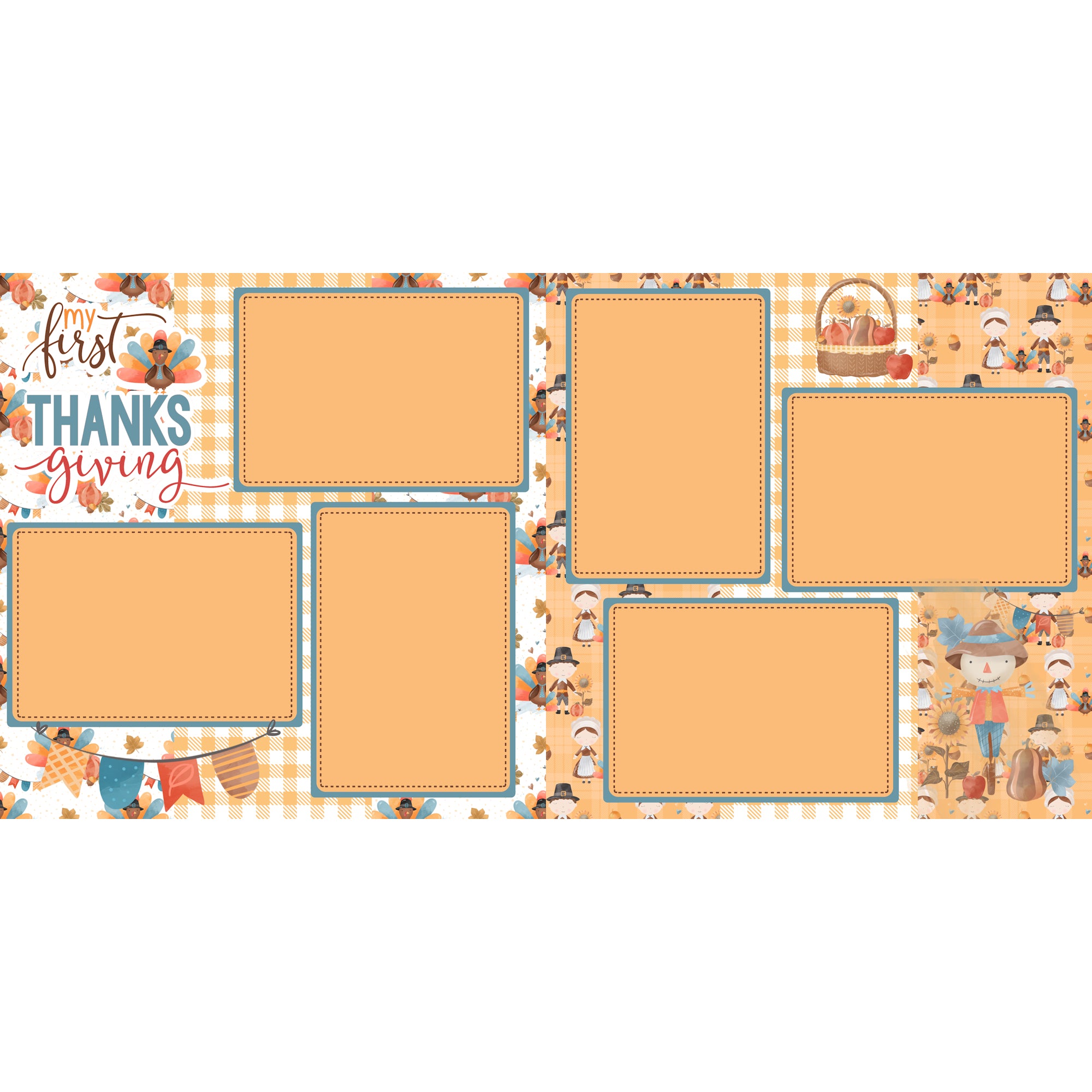 Gobble Gobble Thanksgiving Scrapbook Pages – 12x12 Premade Printed Layouts – Digi Scrap Prints