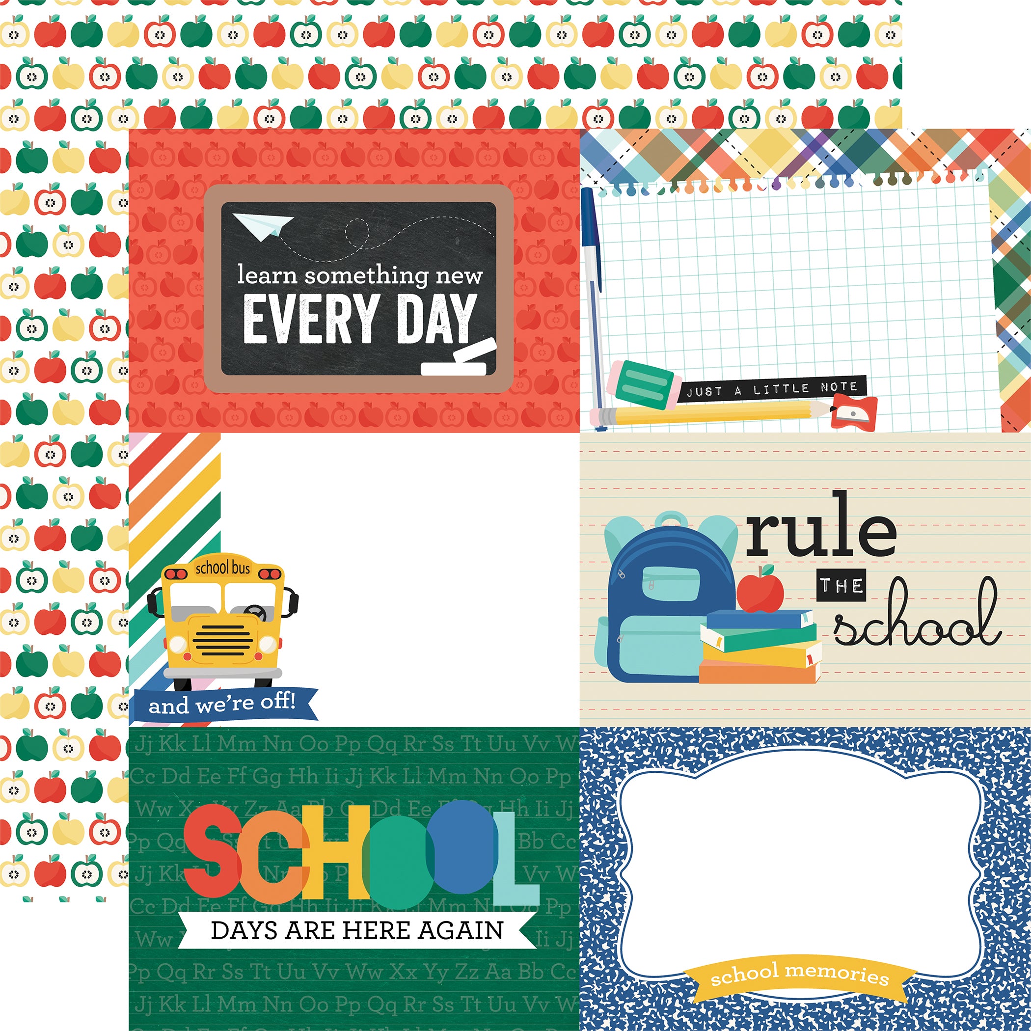Off to School Collection 6x4 Journaling Cards 12 x 12 Double-Sided Scrapbook Paper by Echo Park Paper