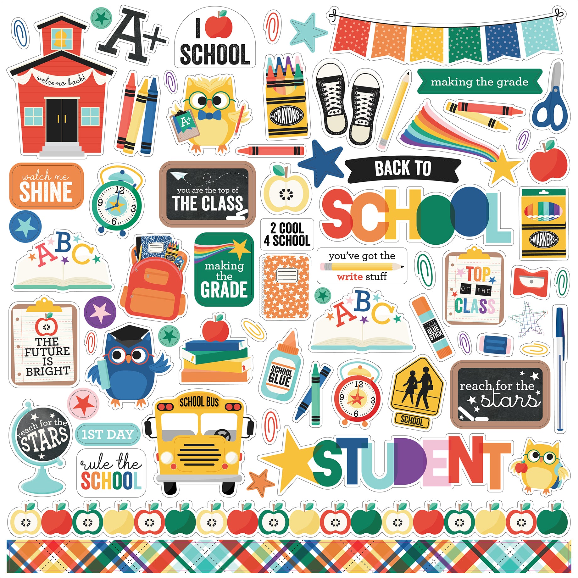 Off to School Collection 12 x 12 Scrapbook Sticker Sheet by Echo Park Paper