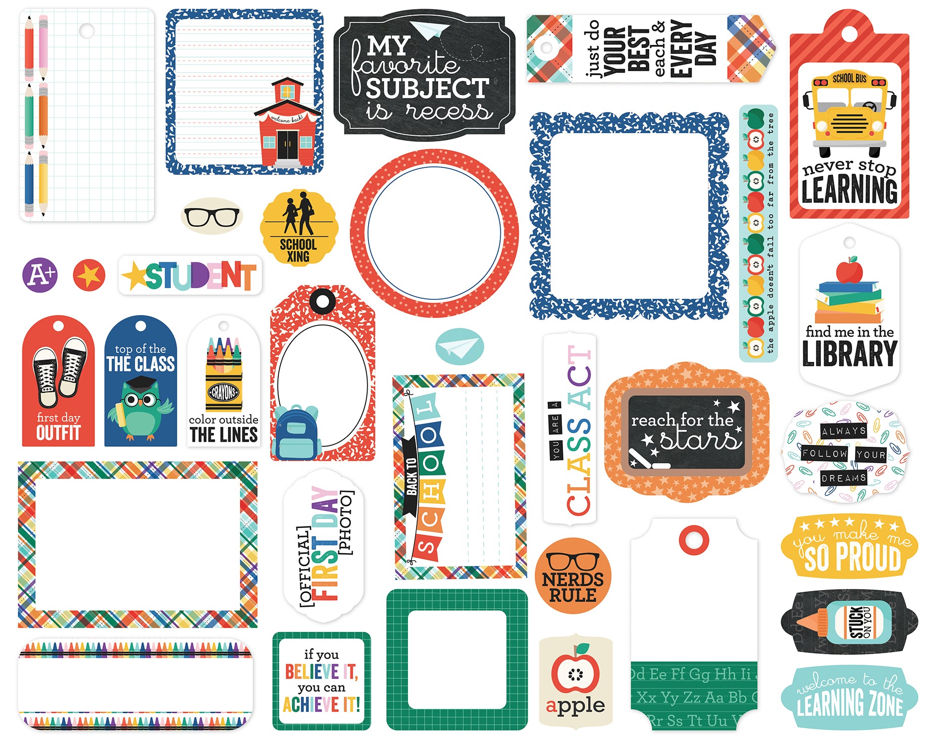 Off to School Collection Scrapbook Frames & Tags by Echo Park Paper