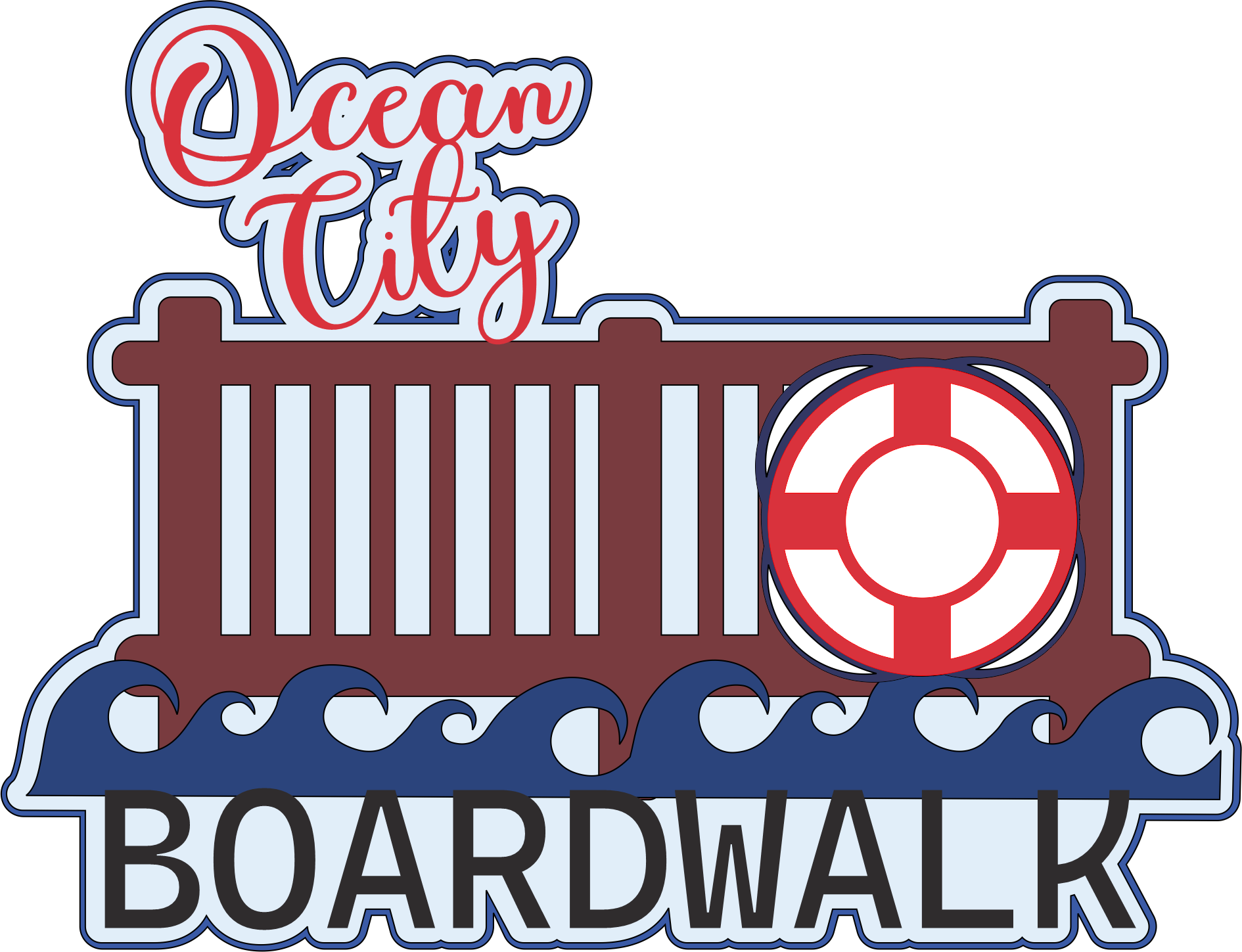 Ocean City, Maryland 6 x 5 Laser Cut Scrapbook Embellishment by SSC Laser Designs