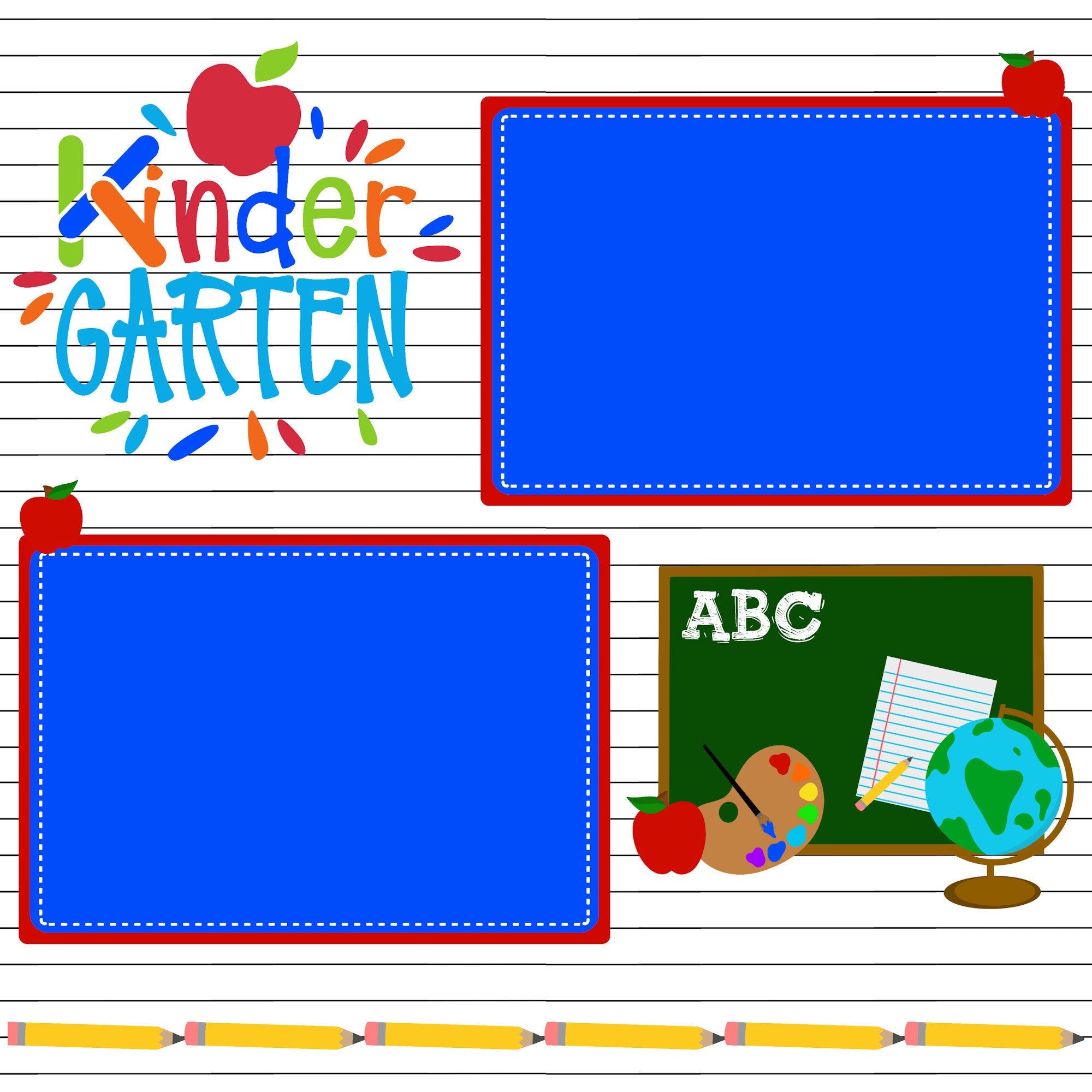 Kindergarten Fun 2 - 12 x 12 Pages - Premade, Fully-Assembled and Hand-Embellished Scrapbook Premade by SSC Designs