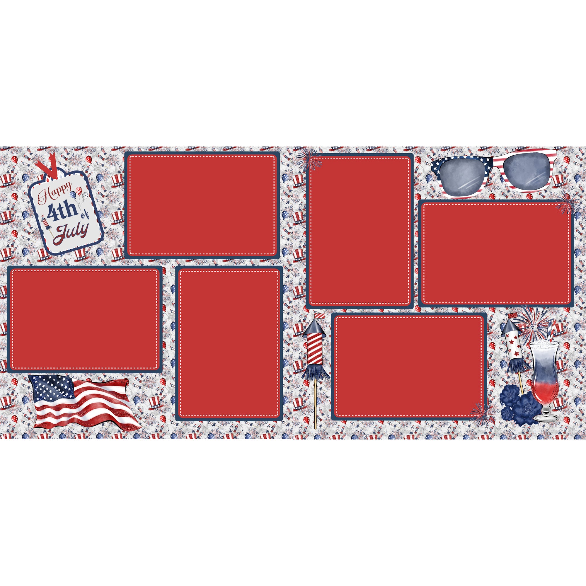 Patriotic Collection Happy 4th of July (2) - 12 x 12 Premade, Printed Scrapbook Pages by SSC Designs