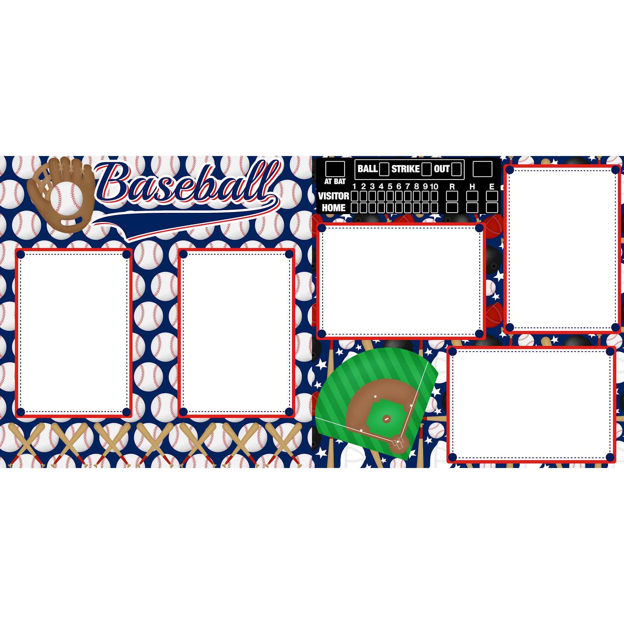 Baseball (2) - 12 x 12 Printed Scrapbook Pages by SSC Designs