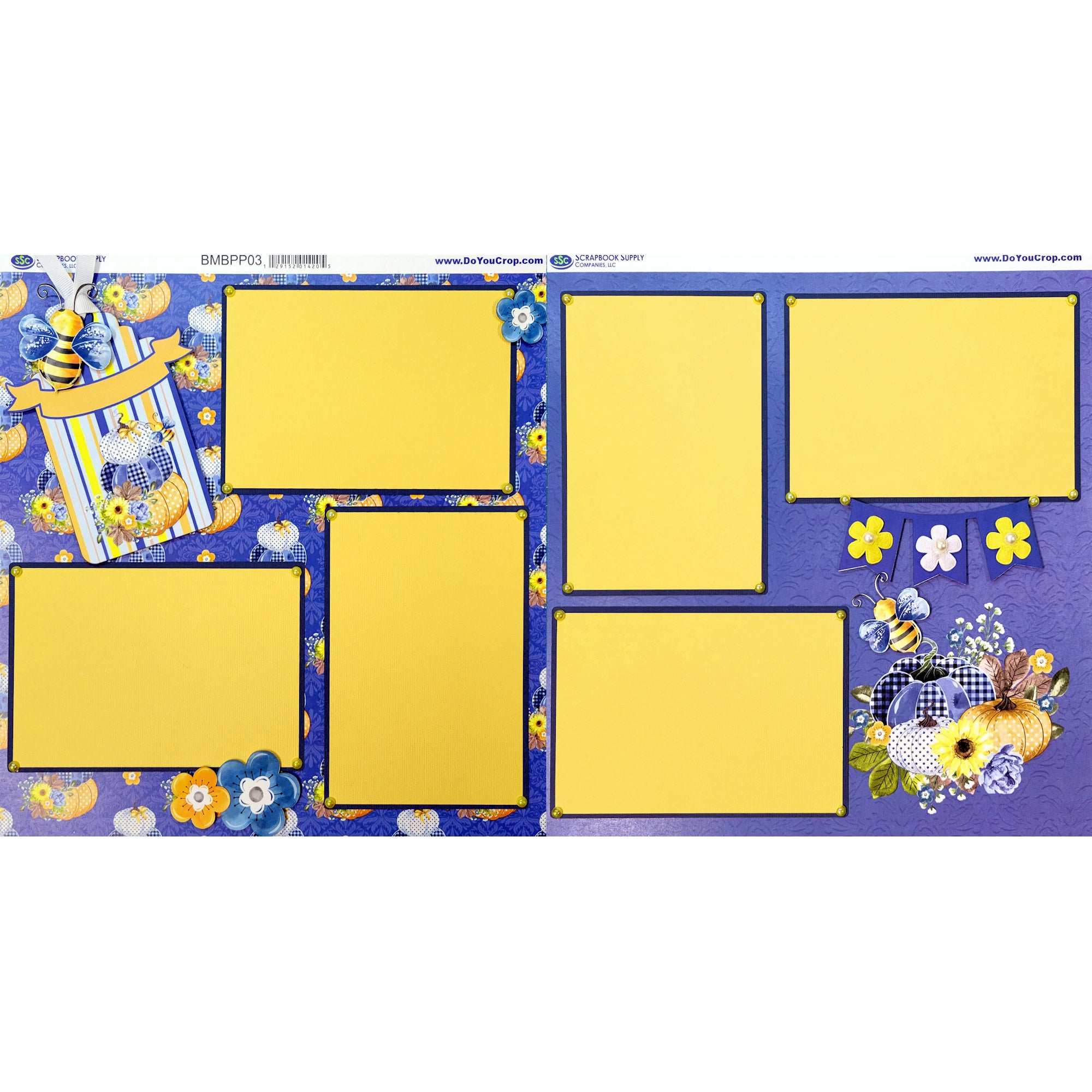 Bumblebee Fall (2) - 12 x 12 Pages, Fully-Assembled & Hand-Crafted 3D Scrapbook Premade by SSC Designs
