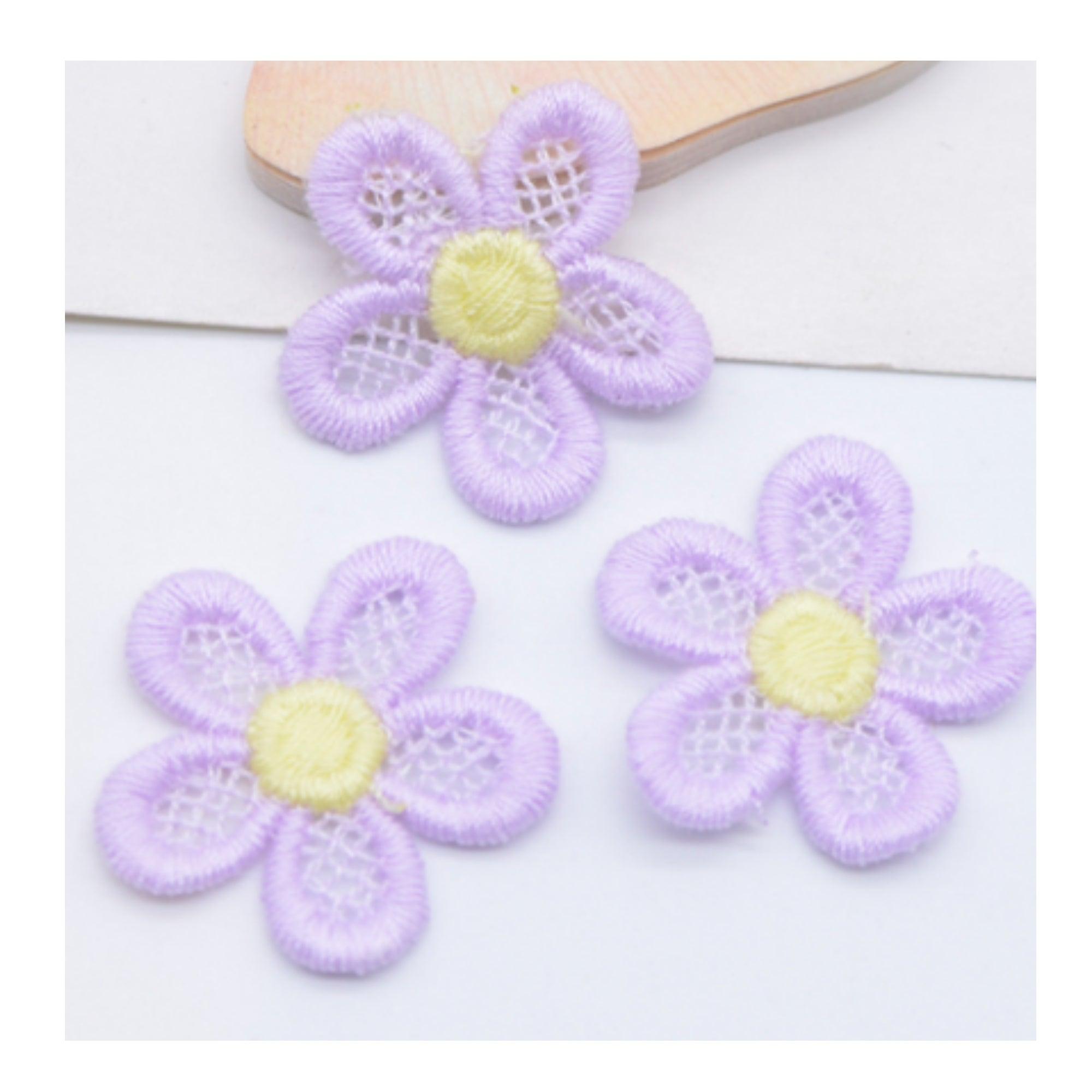 Embroidered Daisies Collection Purple & Yellow 1" Scrapbook Flower Embellishments by SSC Designs - 10 Pieces