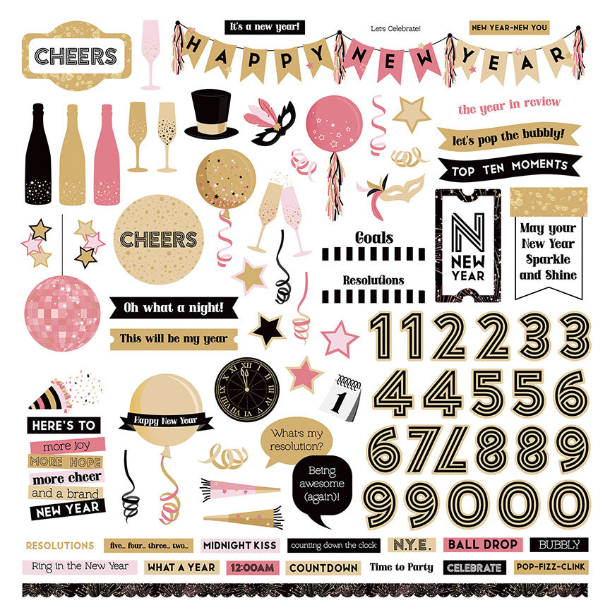 Ringing In The New Year Collection 12 x 12 Scrapbook Sticker Sheet by Photo Play