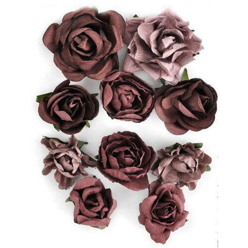 Floral Embellishments Collection Aubergine Paper Blooms Scrapbook Embellishment by Kaisercraft - 10 piece mixed sizes - Scrapbook Supply Companies