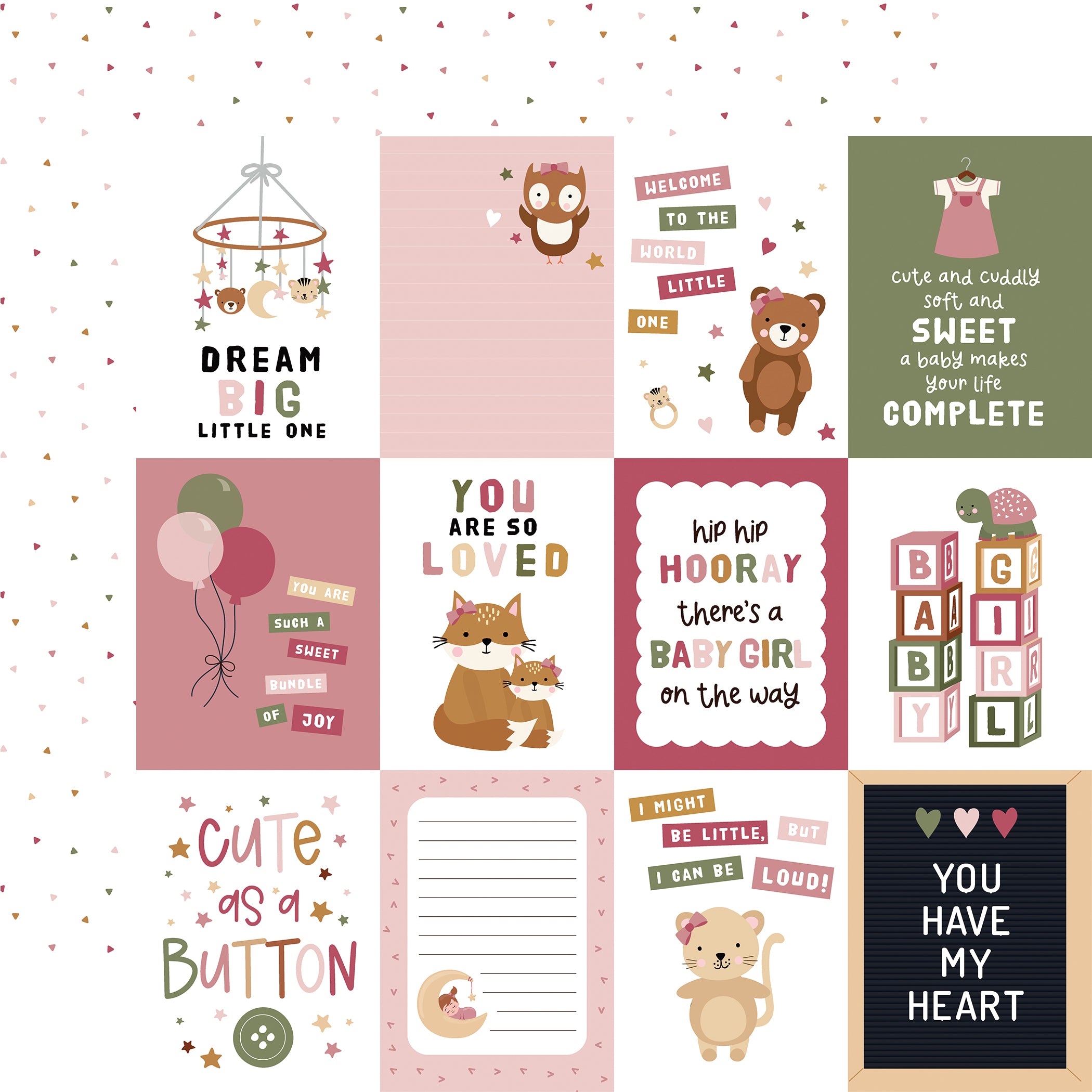 Special Delivery Baby Girl Collection 3x4 Journaling Cards 12 x 12 Double-Sided Scrapbook Paper by Echo Park Paper
