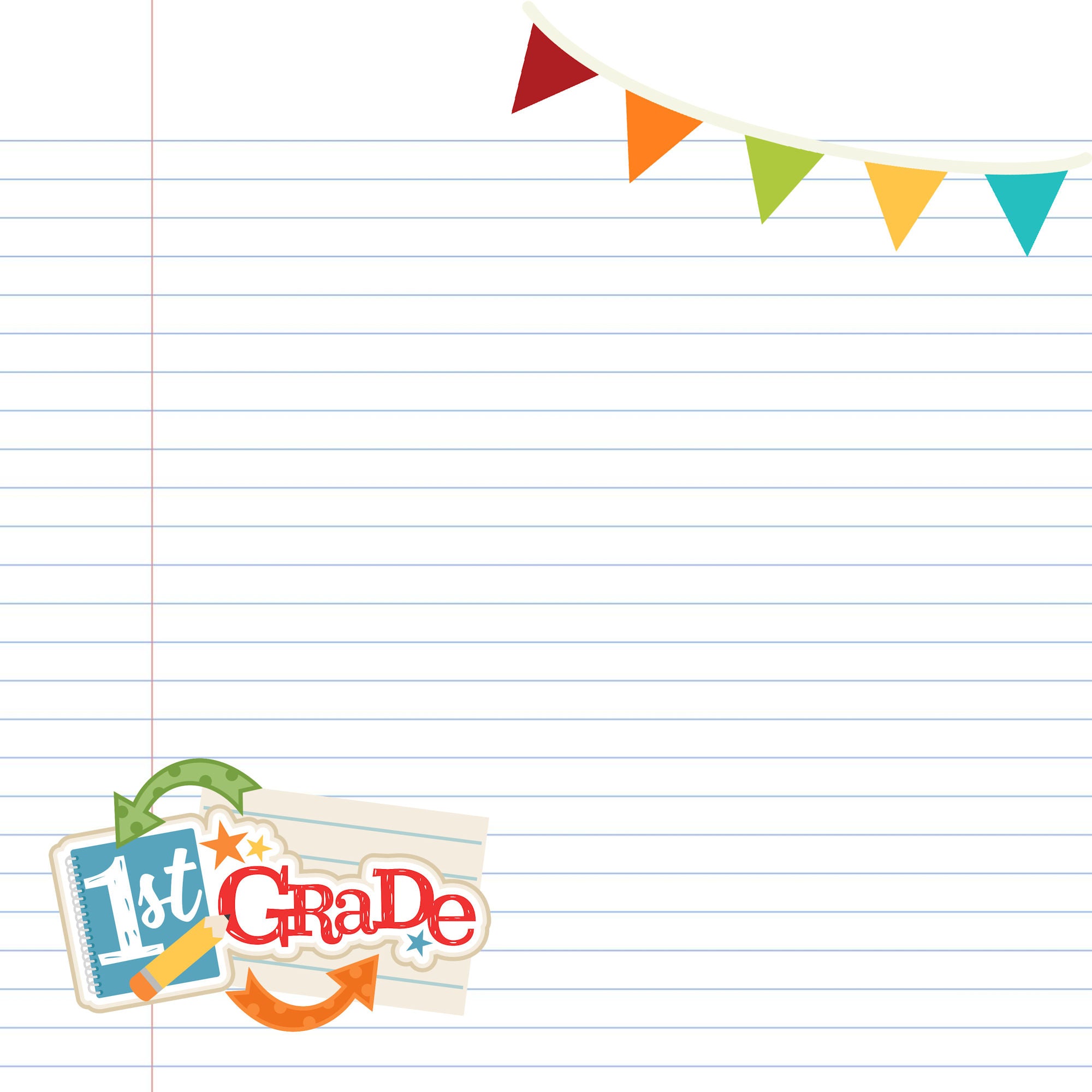 School Days Collection First Grade 12 x 12 Double-Sided Scrapbook Paper by SSC Designs