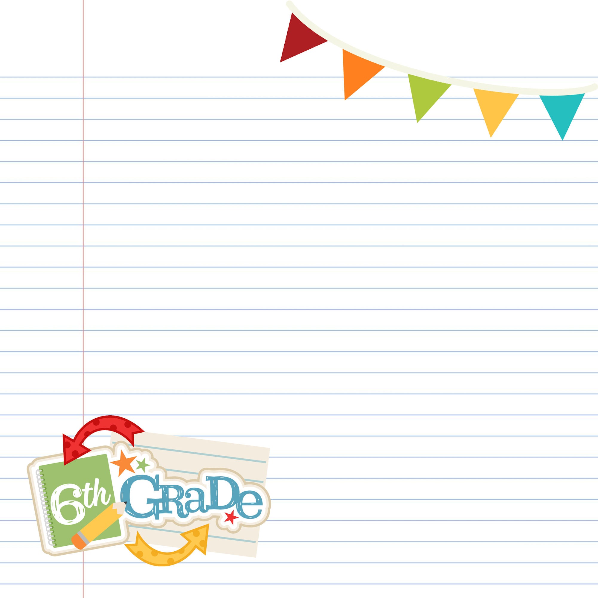 School Days Collection Sixth Grade 12 x 12 Double-Sided Scrapbook Paper by SSC Designs