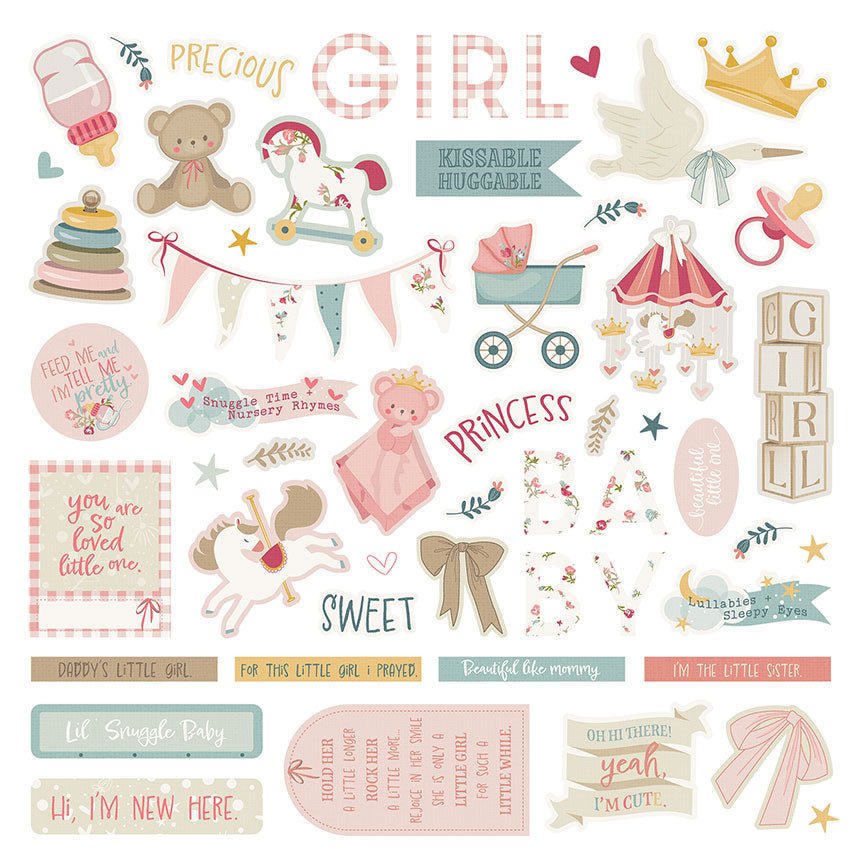 Sweet Little Princess Collection 12 x 12 Scrapbook Sticker Sheet by Photo Play Paper