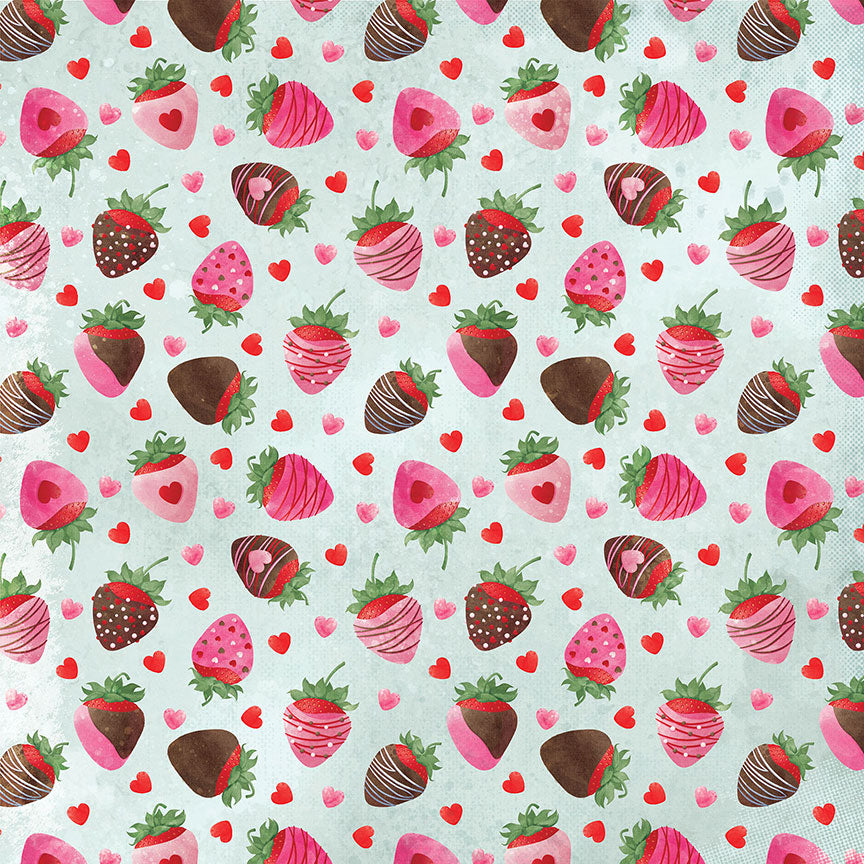 Smitten Collection Chocolate Strawberries 12 x 12 Double-Sided Scrapbook Paper by Photo Play
