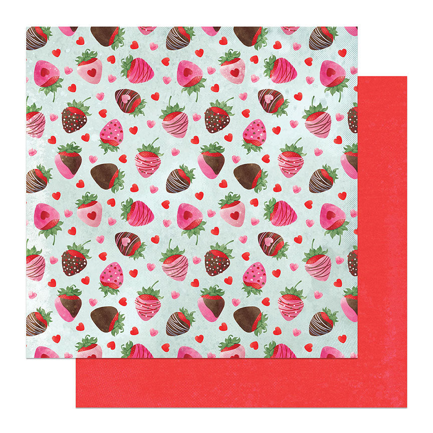 Smitten Collection Chocolate Strawberries 12 x 12 Double-Sided Scrapbook Paper by Photo Play