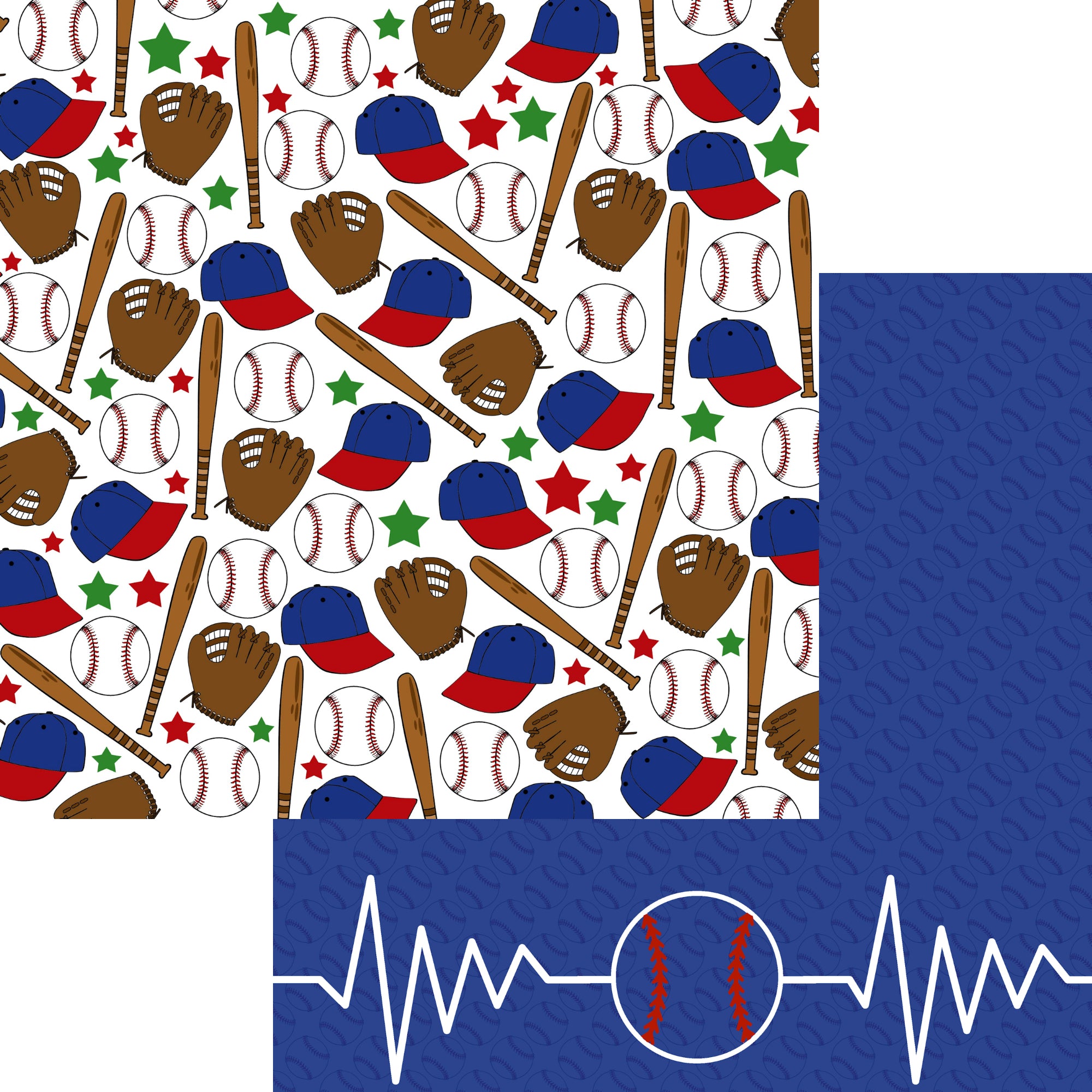 Sports Beat Collection Baseball Heartbeat 12 x 12 Double-Sided Scrapbook Paper by SSC Designs