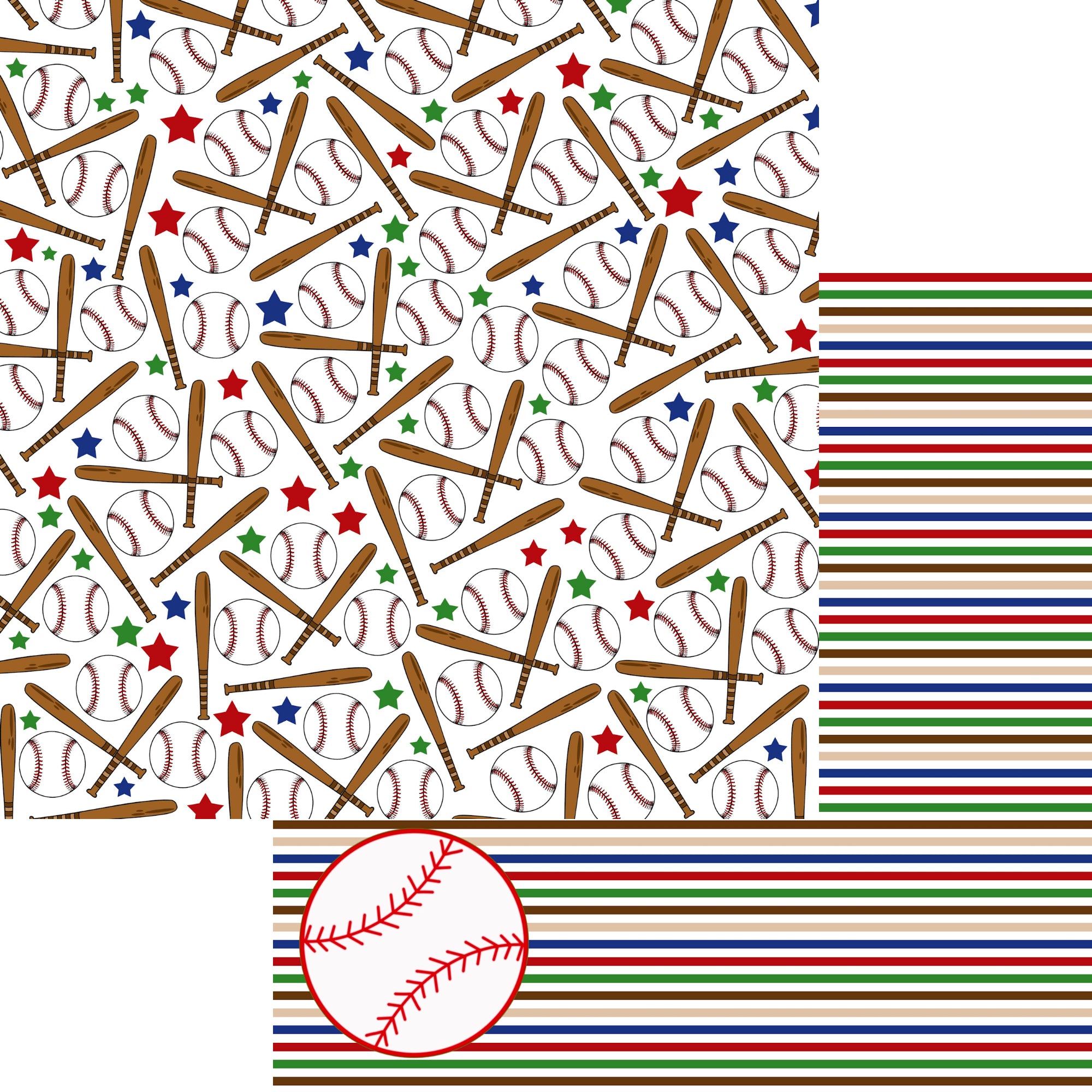 Sports Beat Collection Batter Up 12 x 12 Double-Sided Scrapbook Paper by SSC Designs