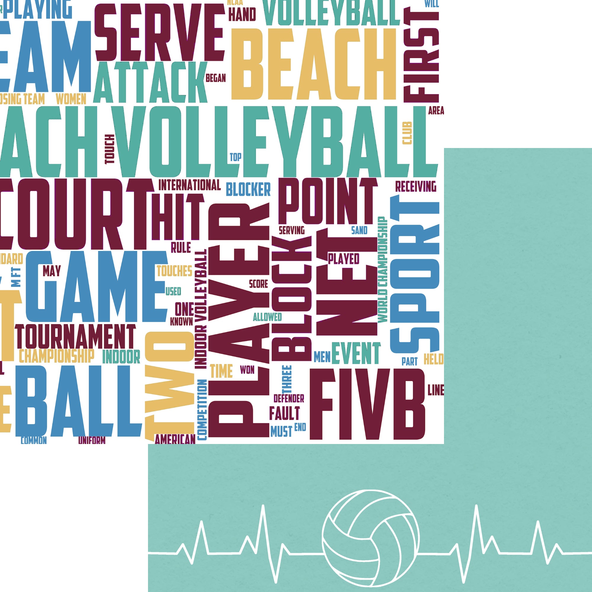 Sports Beat Collection Volleyball Heartbeat 12 x 12 Double-Sided Scrapbook Paper by SSC Designs