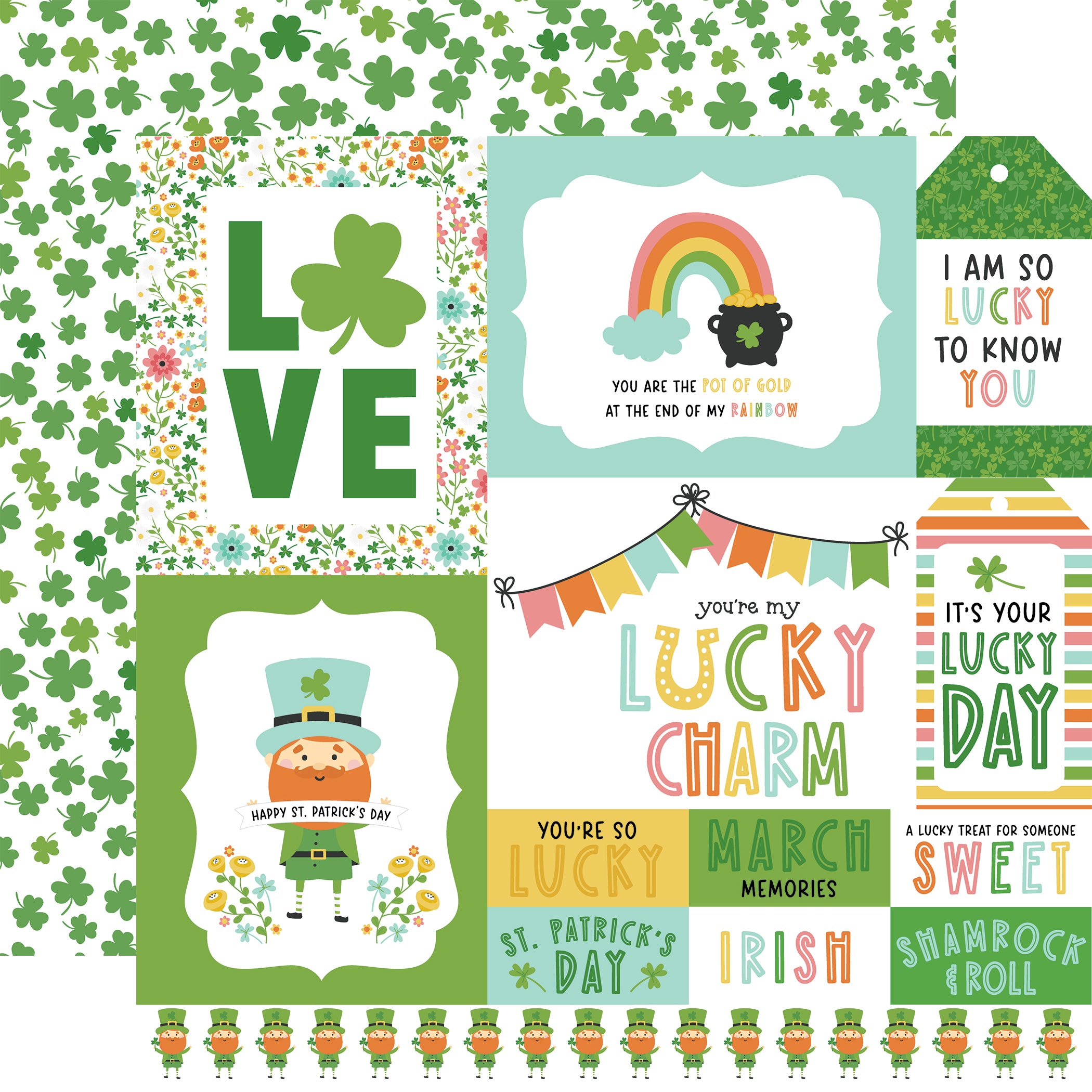 Happy St. Patrick's Day Collection Multi Journaling Cards 12 x 12 Double-Sided Scrapbook Paper by Echo Park Paper