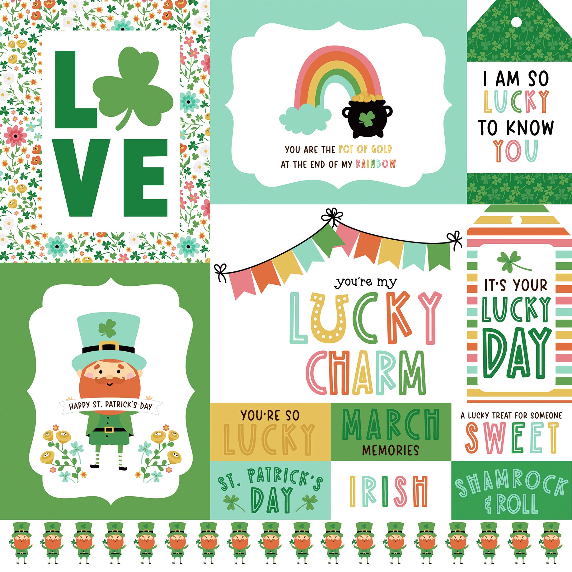 Happy St. Patrick's Day Collection Multi Journaling Cards 12 x 12 Double-Sided Scrapbook Paper by Echo Park Paper