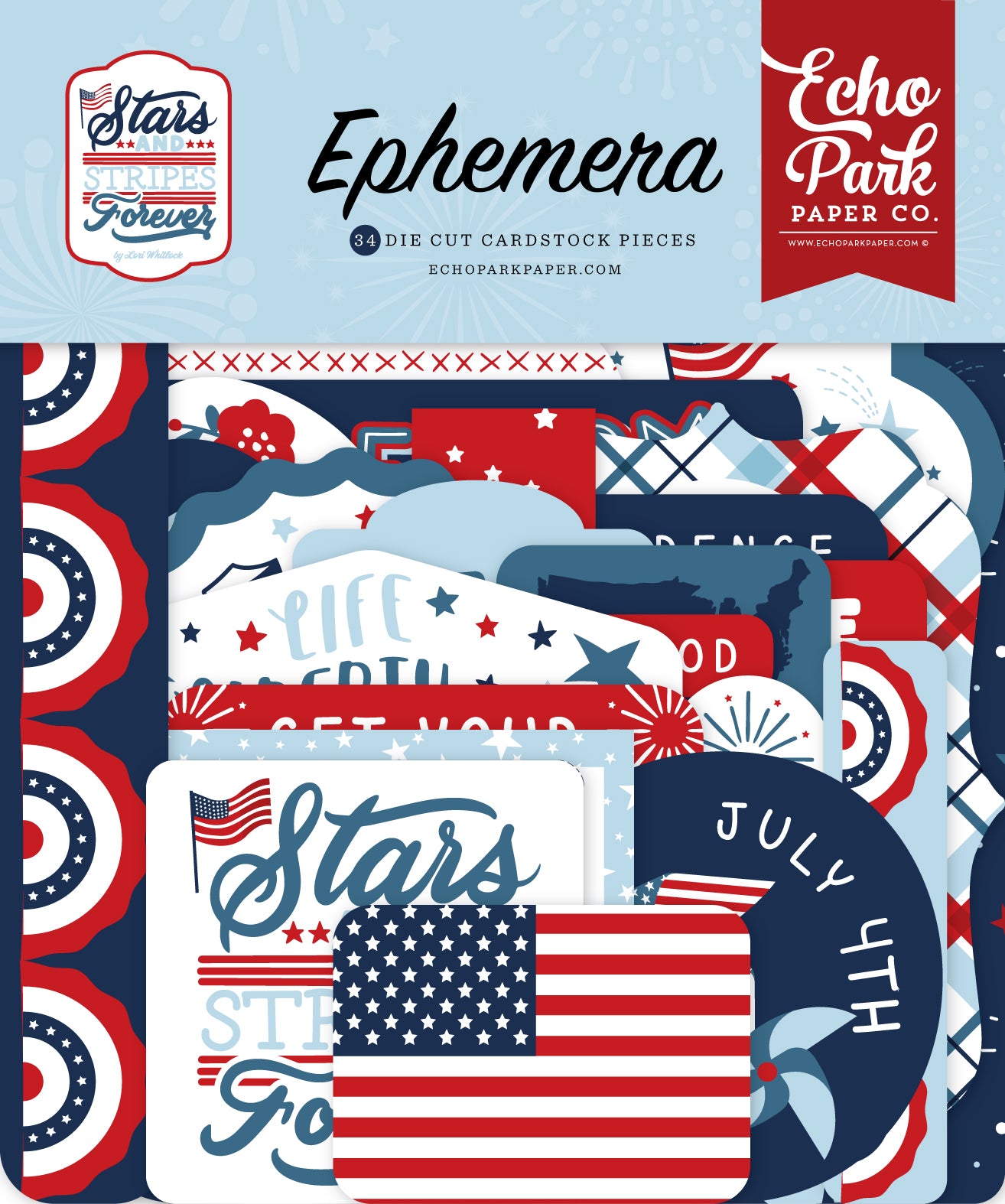 Stars and Stripes Forever Collection 5 x 5 Scrapbook Ephemera by Echo Park Paper