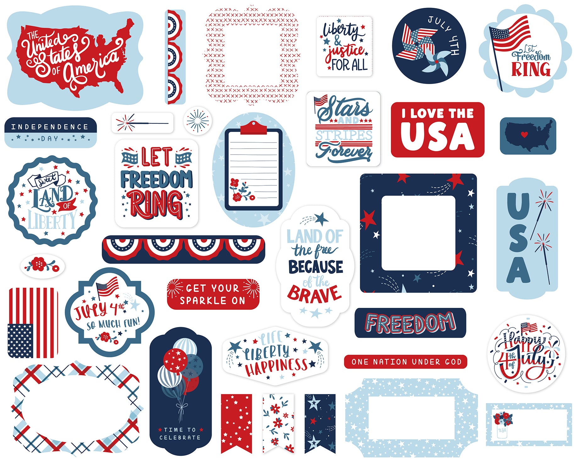 Stars and Stripes Forever Collection 5 x 5 Scrapbook Ephemera by Echo Park Paper