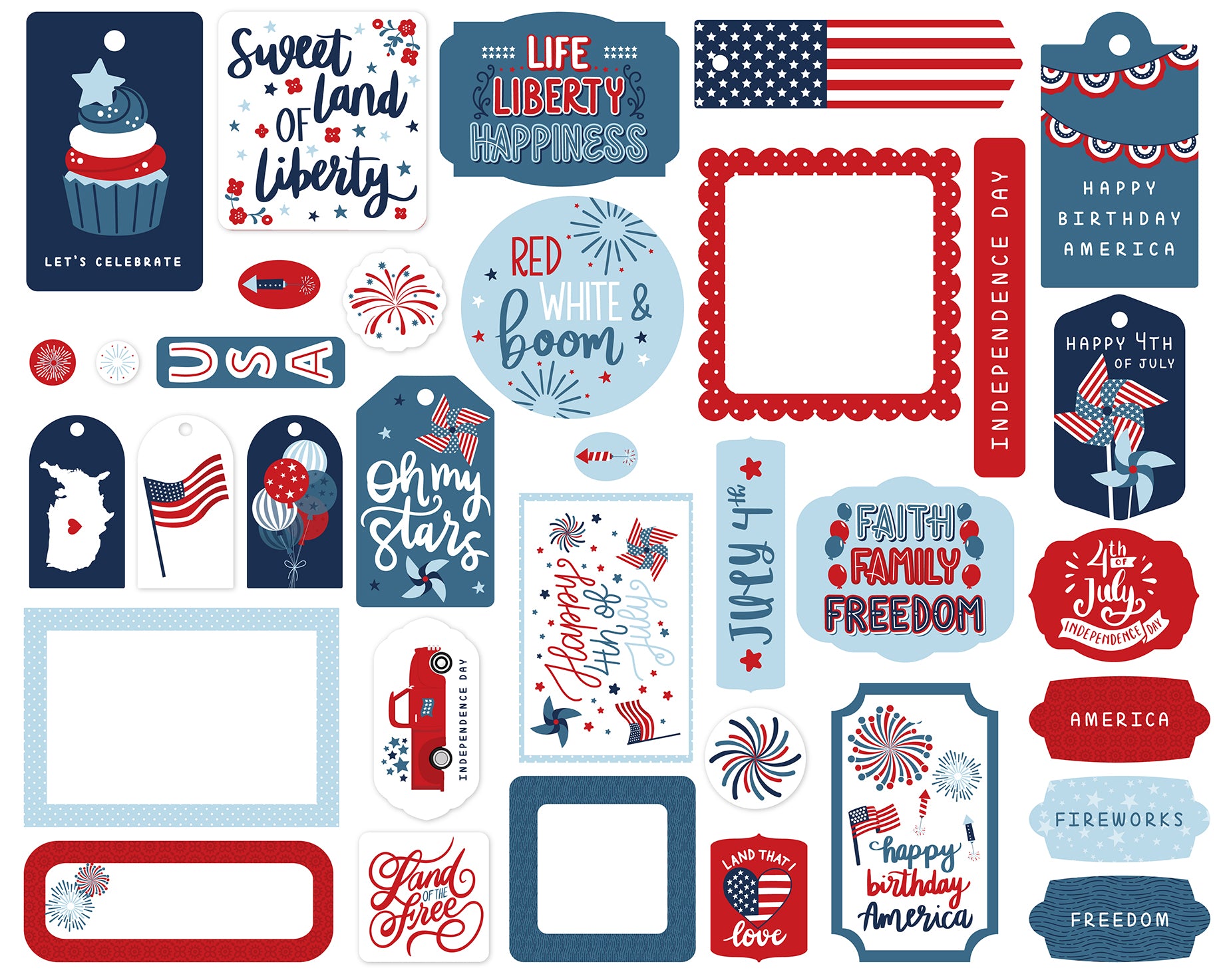 Stars and Stripes Forever Collection Scrapbook Frames & Tags by Echo Park Paper