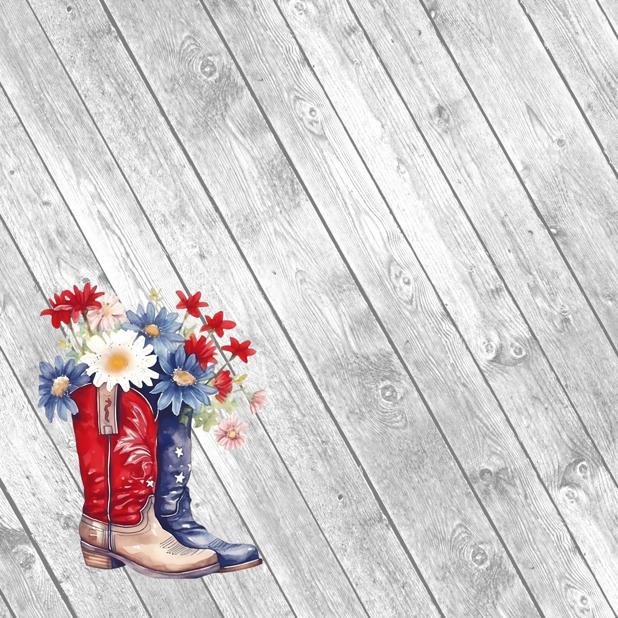 Star Spangled Spurs Collection Cowboy Boots 12 x 12 Double-Sided Scrapbook Paper by SSC Designs