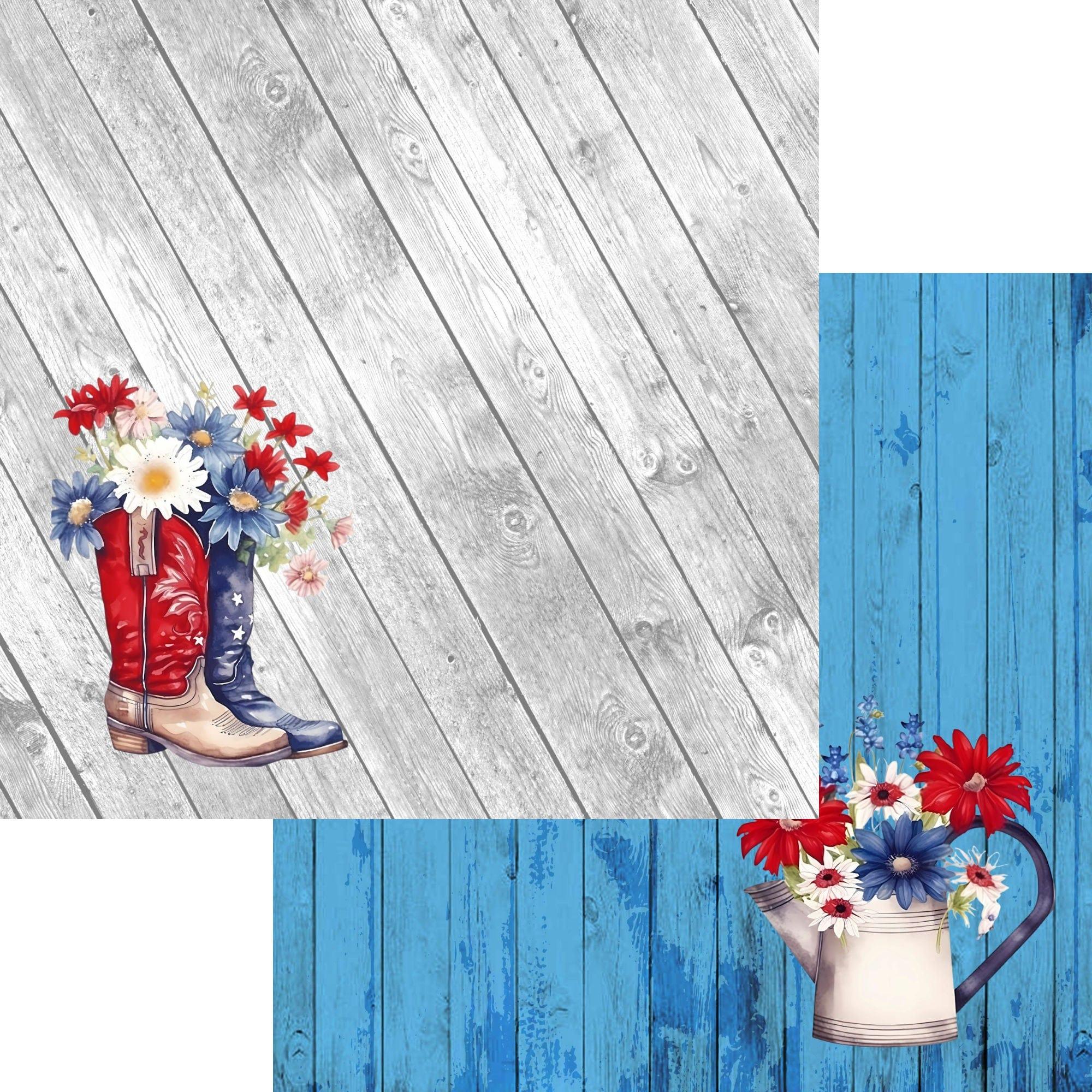 Star Spangled Spurs Collection Cowboy Boots 12 x 12 Double-Sided Scrapbook Paper by SSC Designs
