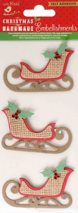 Christmas 3D Burlap Sleigh Holiday Embellishments by Little Birdie