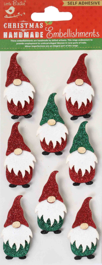 Christmas 3D Glittering Gnomes Holiday Embellishments by Little Birdie