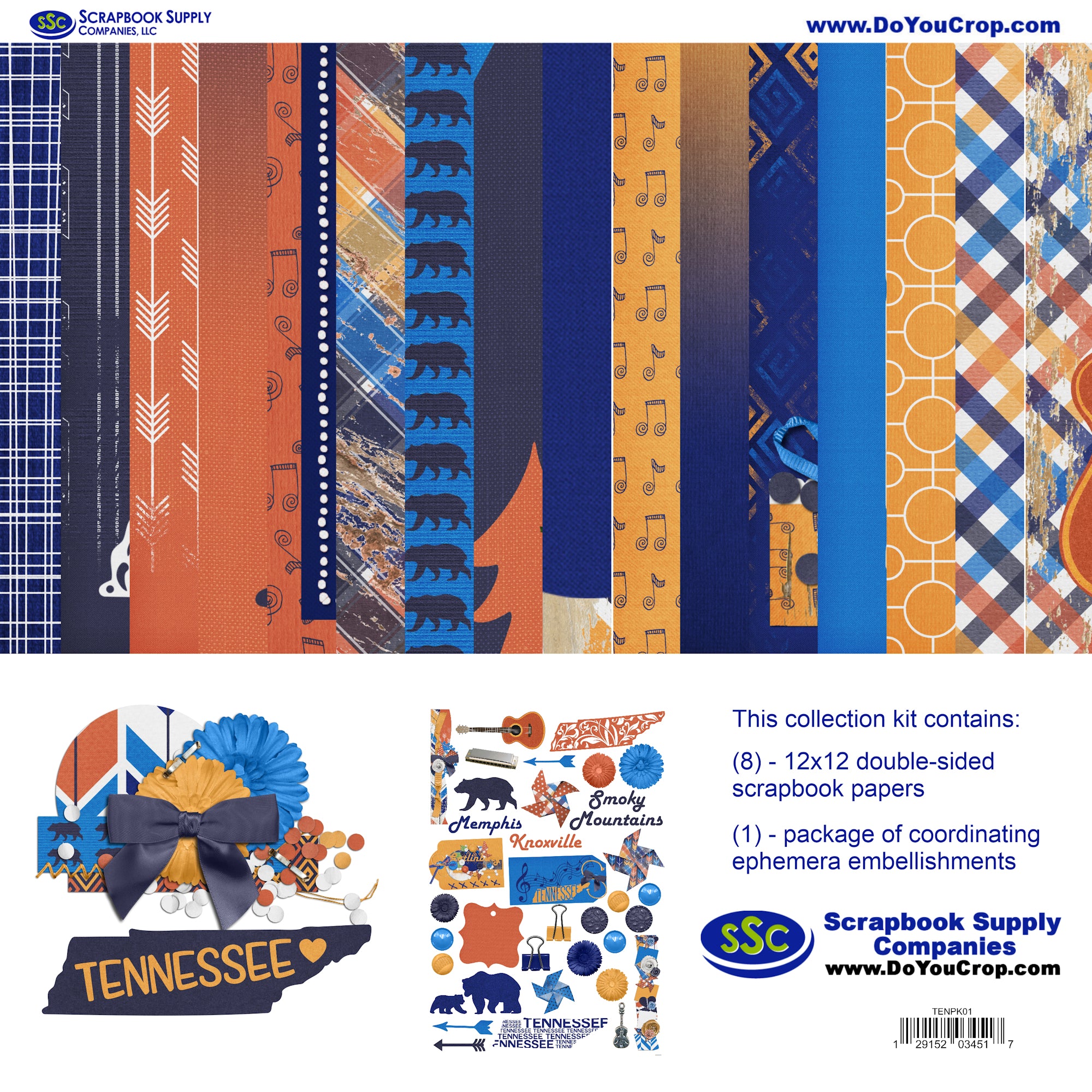 Tennessee 12 x 12 Scrapbook Paper & Embellishment Kit by SSC Designs