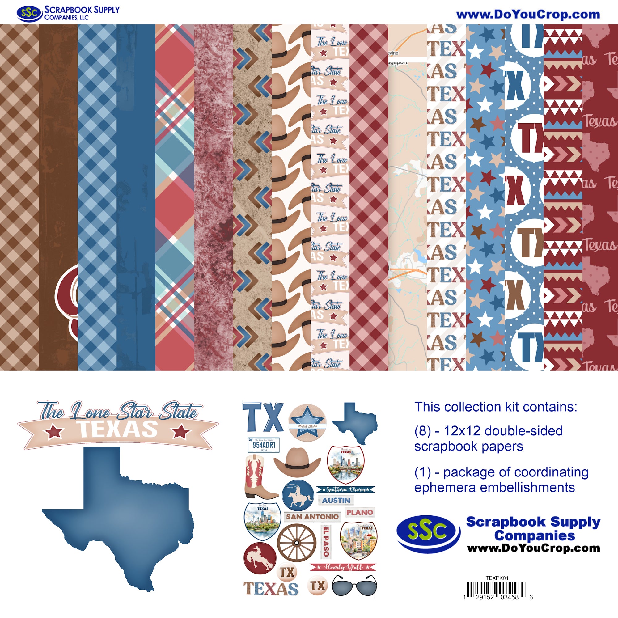 Texas 12 x 12 Scrapbook Paper & Embellishment Kit by SSC Designs