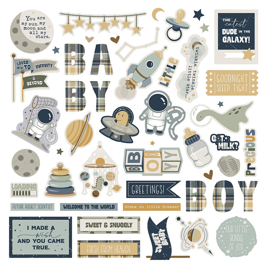 To the Moon and Back Collection 12 x 12 Scrapbook Sticker Sheet by Photo Play Paper