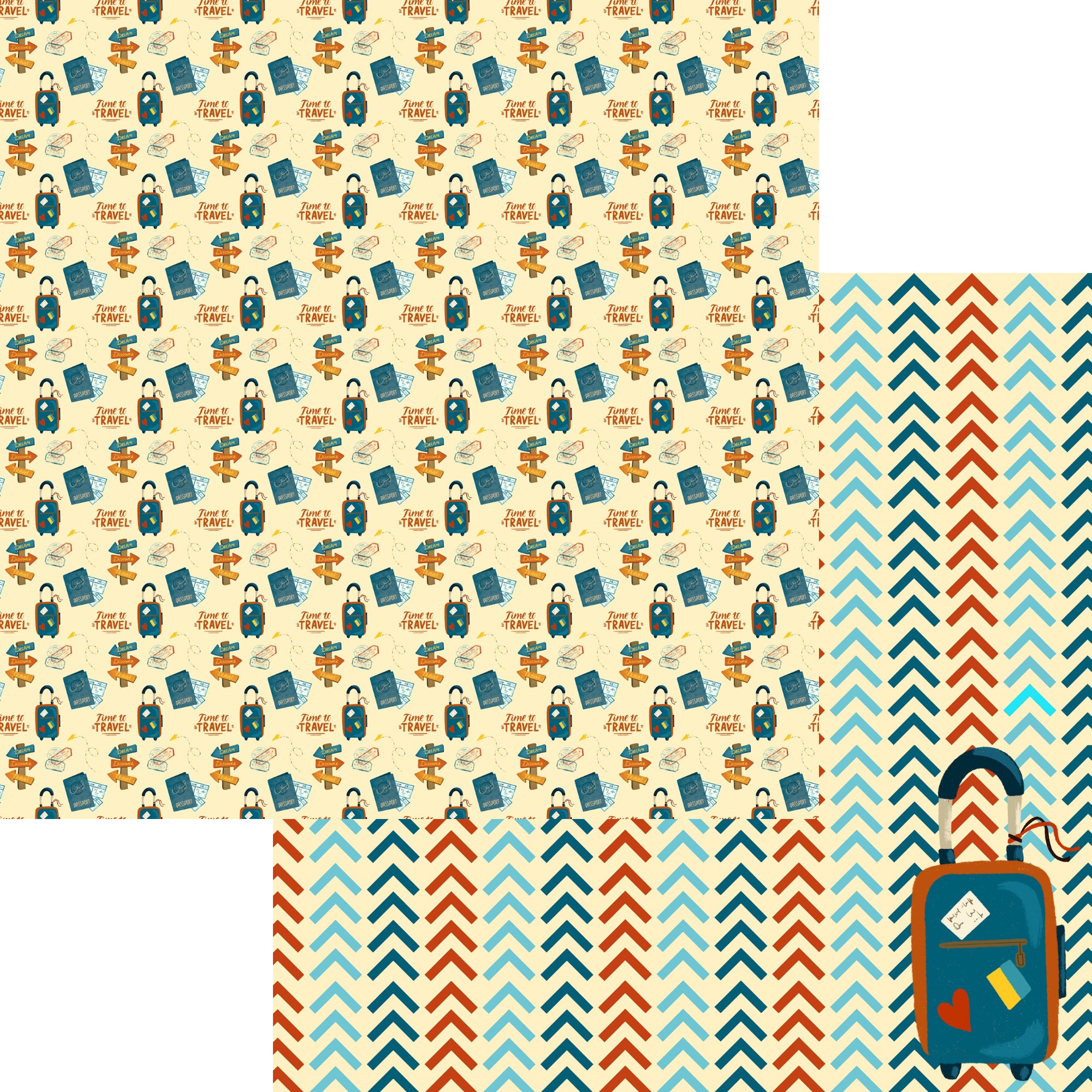 Let's Go Traveling Collection Pack Your Bags 12 x 12 Double-Sided Scrapbook Paper by SSC Designs