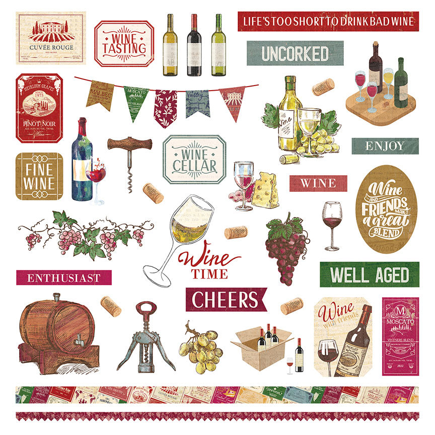 Vineyard Collection 12 x 12 Scrapbook Sticker Sheet by Photo Play Paper
