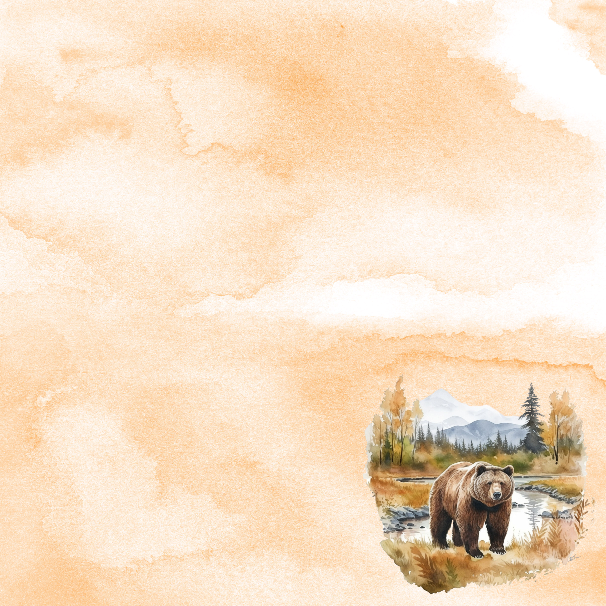 Watercolor Wildlife Collection Brown Bear 12 x 12 Double-Sided Scrapbook Paper by SSC Designs