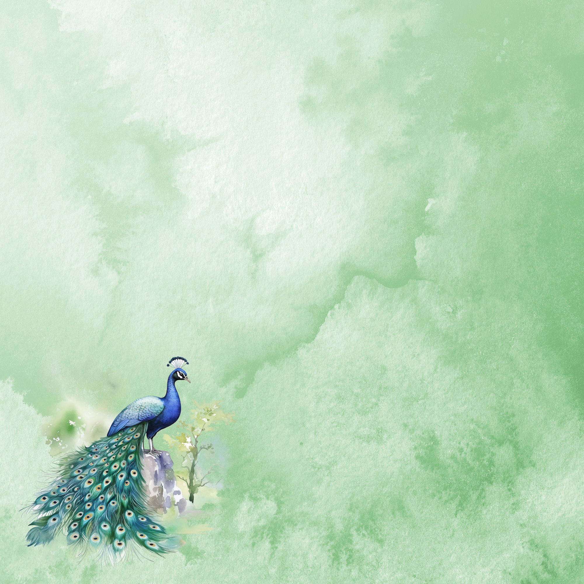 Watercolor Wildlife Collection Peacock 12 x 12 Double-Sided Scrapbook Paper by SSC Designs