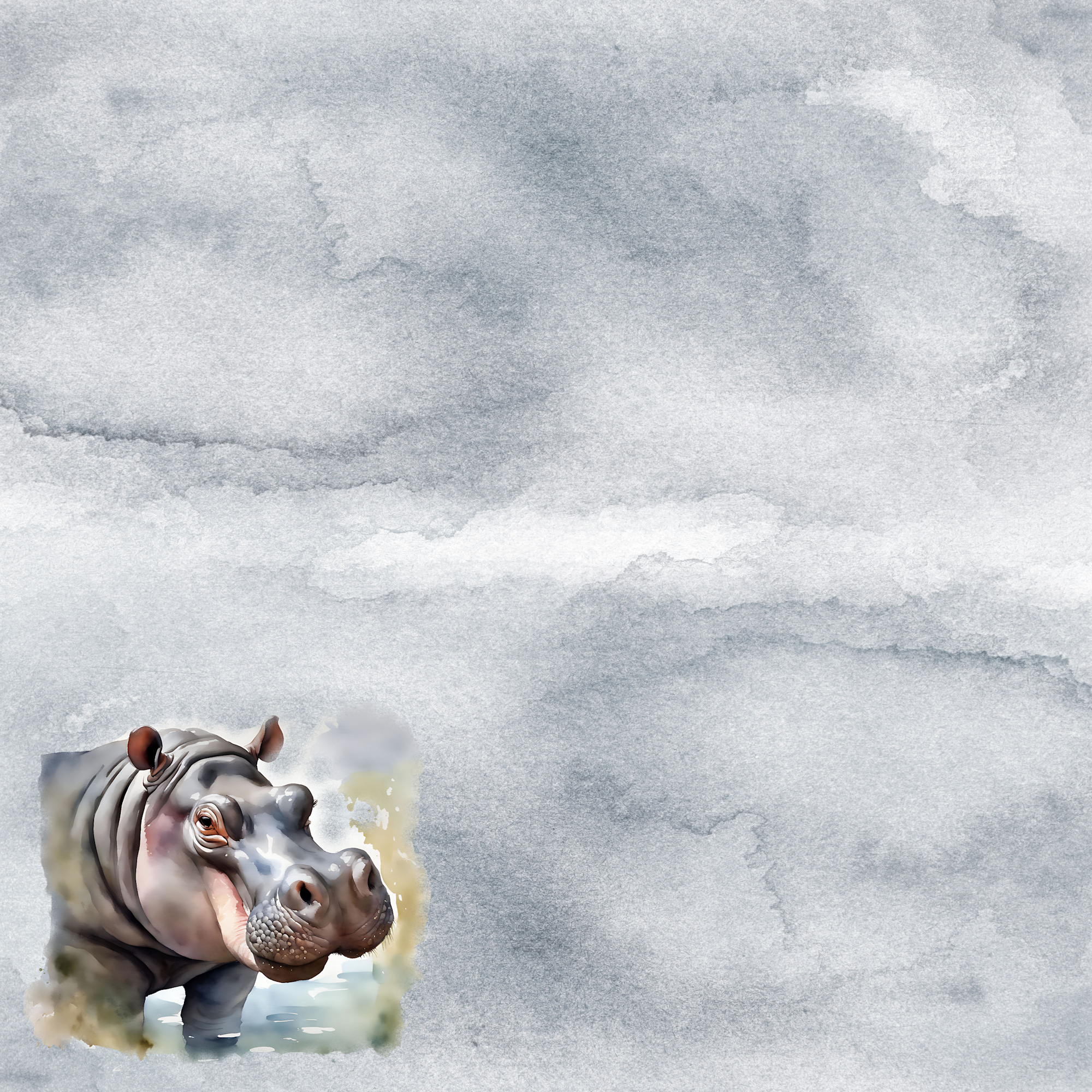 Watercolor Wildlife Collection Hippopotamus 12 x 12 Double-Sided Scrapbook Paper by SSC Designs