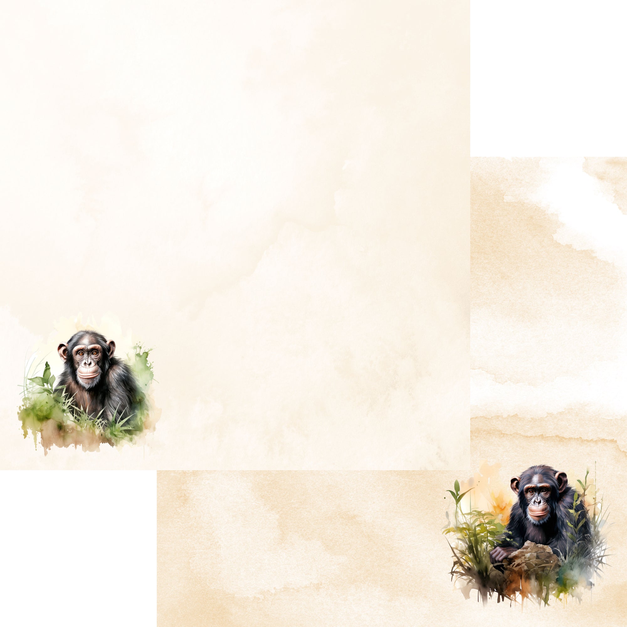 Watercolor Wildlife Collection Chimpanzee 12 x 12 Double-Sided Scrapbook Paper by SSC Designs