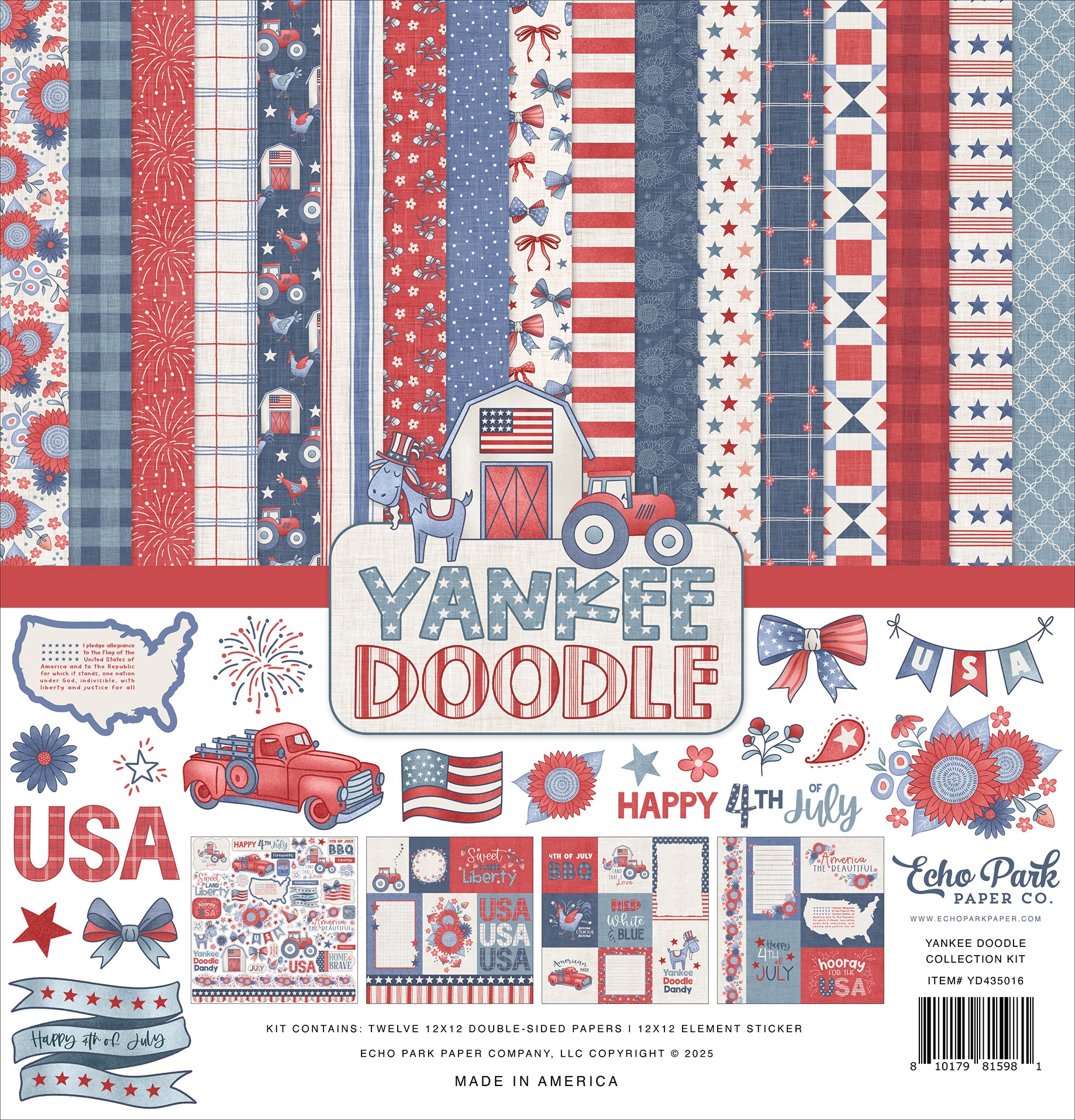Yankee Doodle 12 x 12 Scrapbook Collection Kit by Echo Park Paper - 13 Pieces