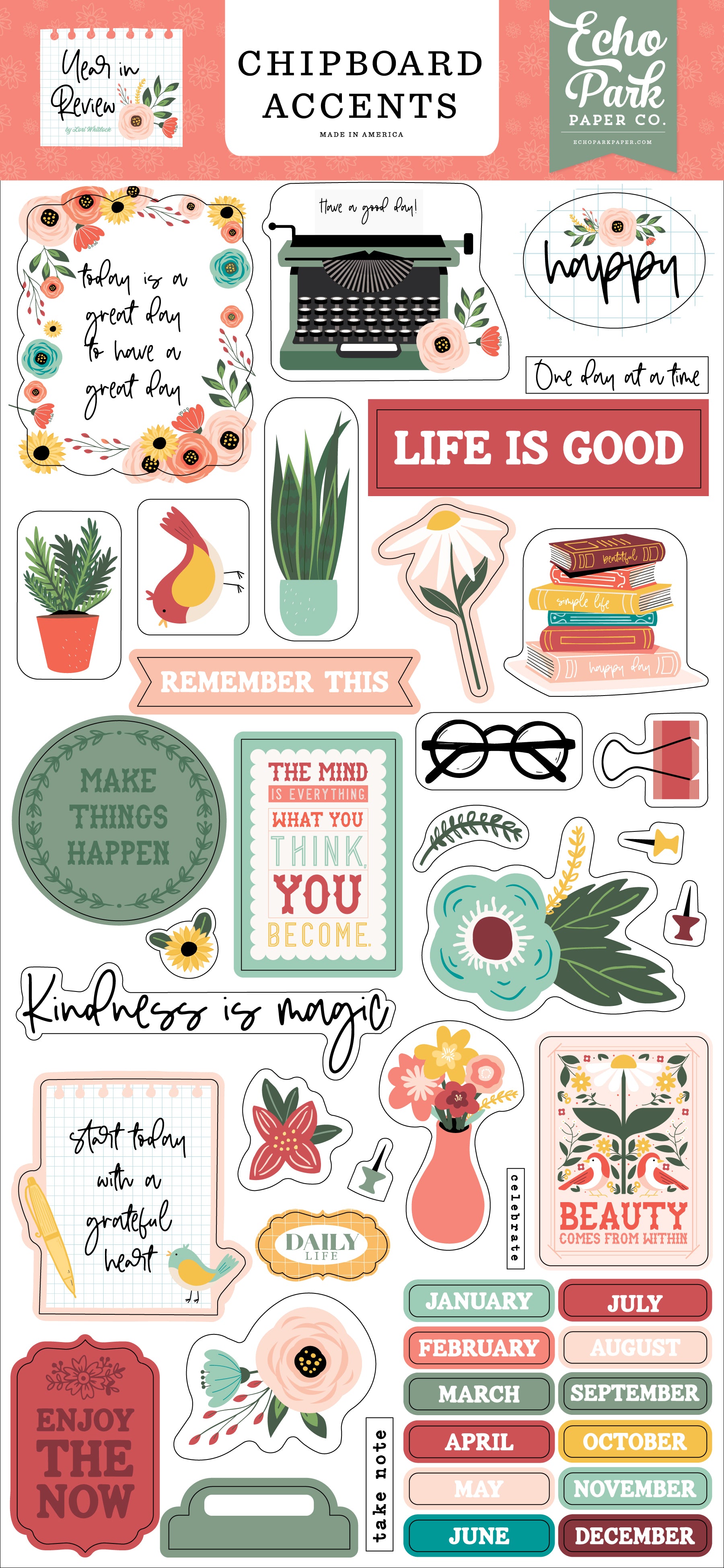 Year In Review Collection 6 x 12 Scrapbook Chipboard Accents by Echo Park Paper