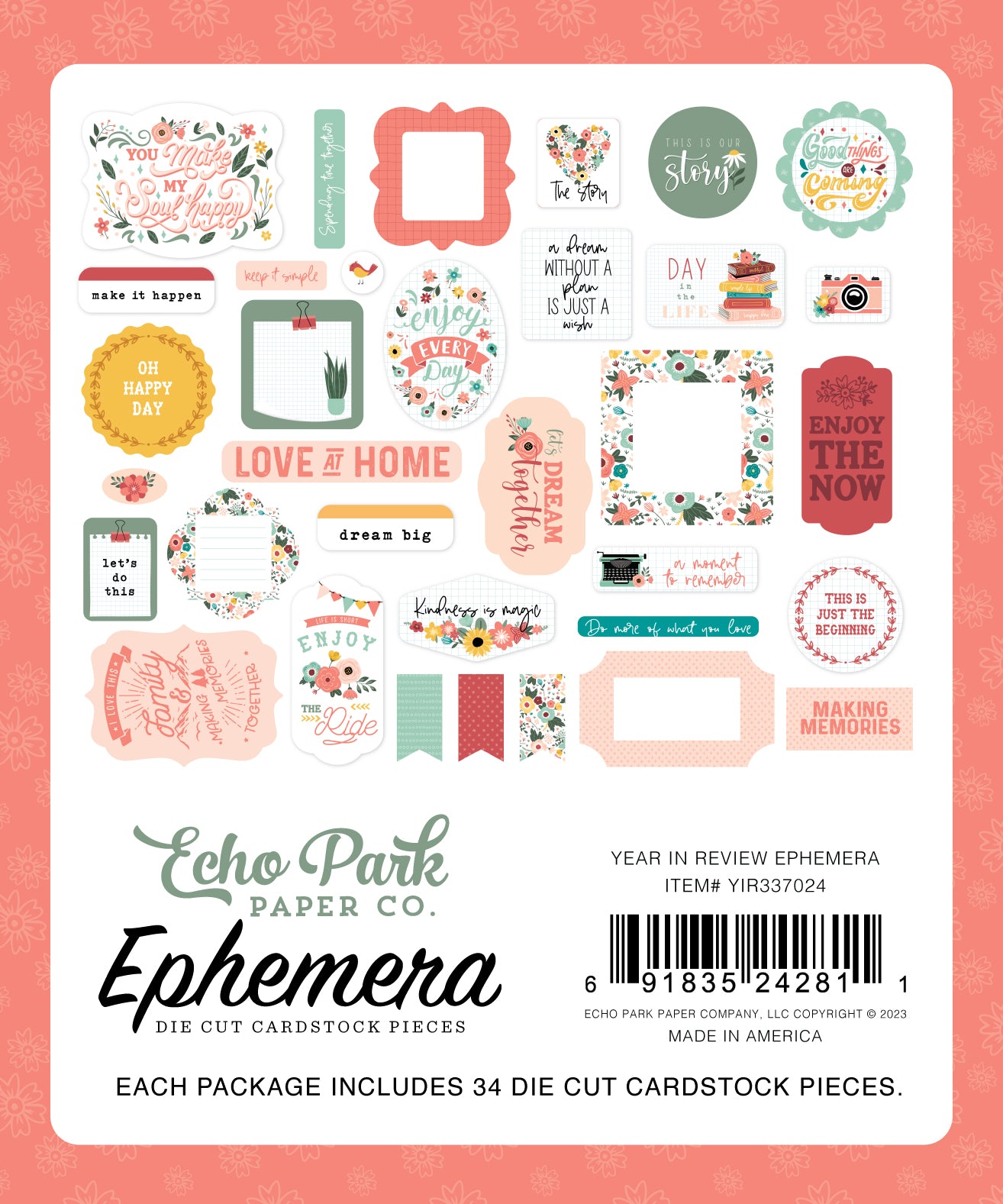 Year In Review Collection 5 x 5 Scrapbook Ephemera by Echo Park Paper