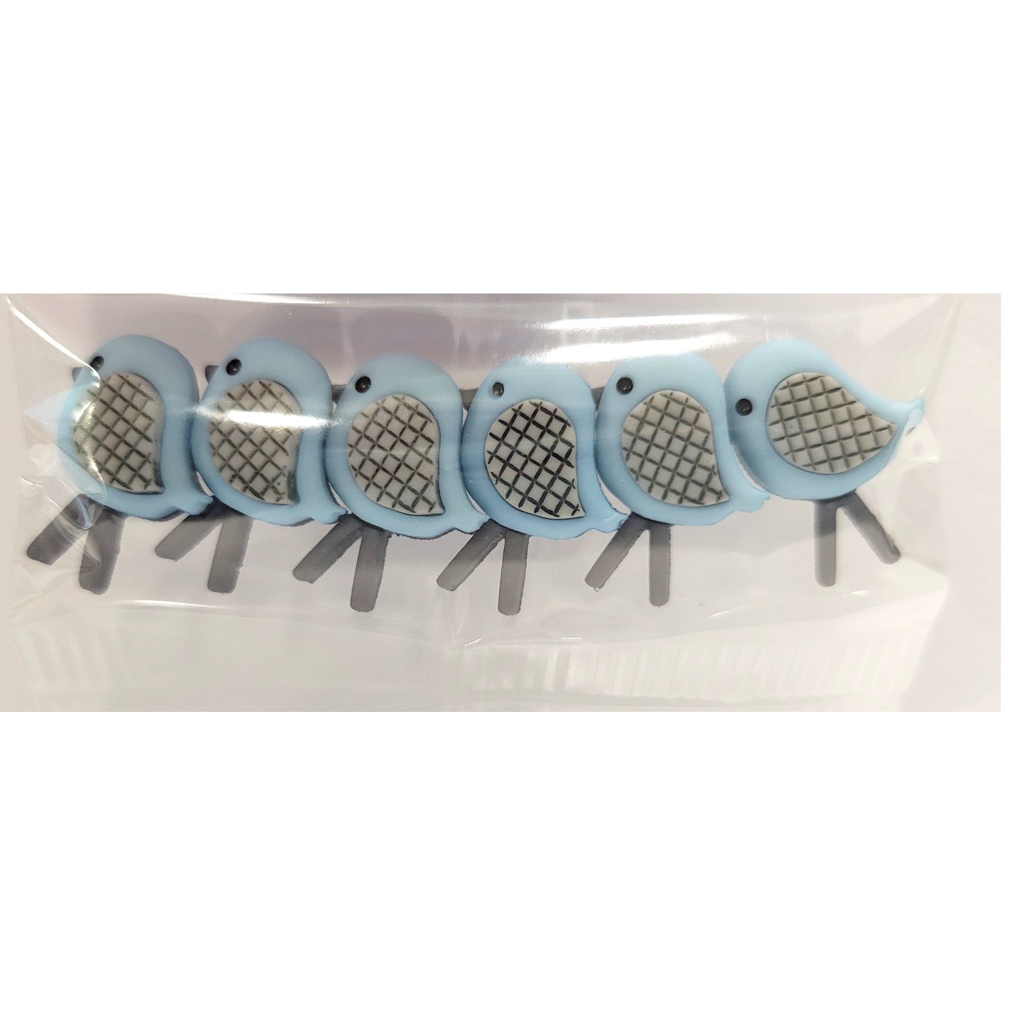 Dress It Up Collection Blue Bird Checked Wing Scrapbook Buttons by Jesse James Buttons - 6 Pieces