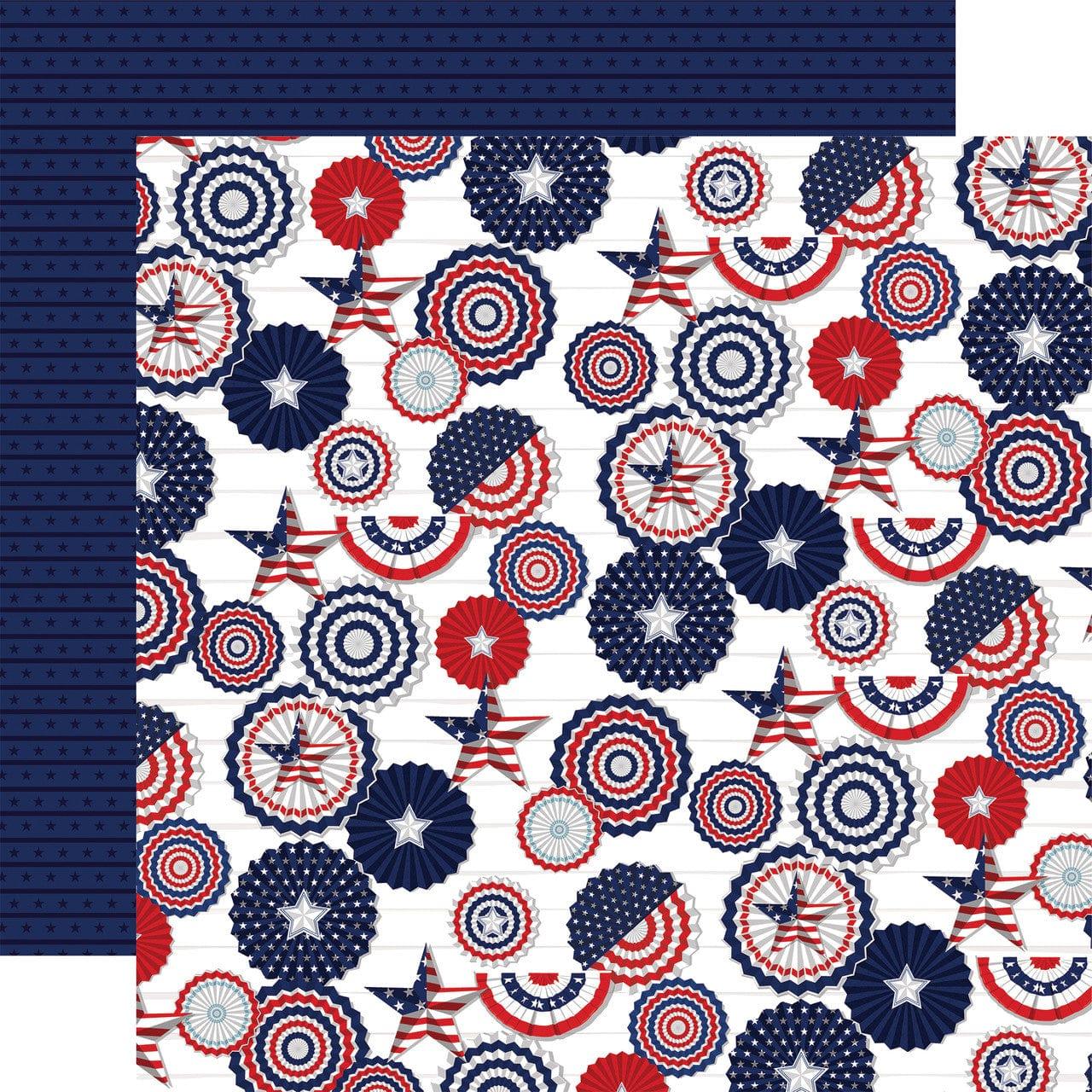 Fourth of July Collection All American Fans 12 x 12 Double-Sided Scrapbook Paper by Carta Bella