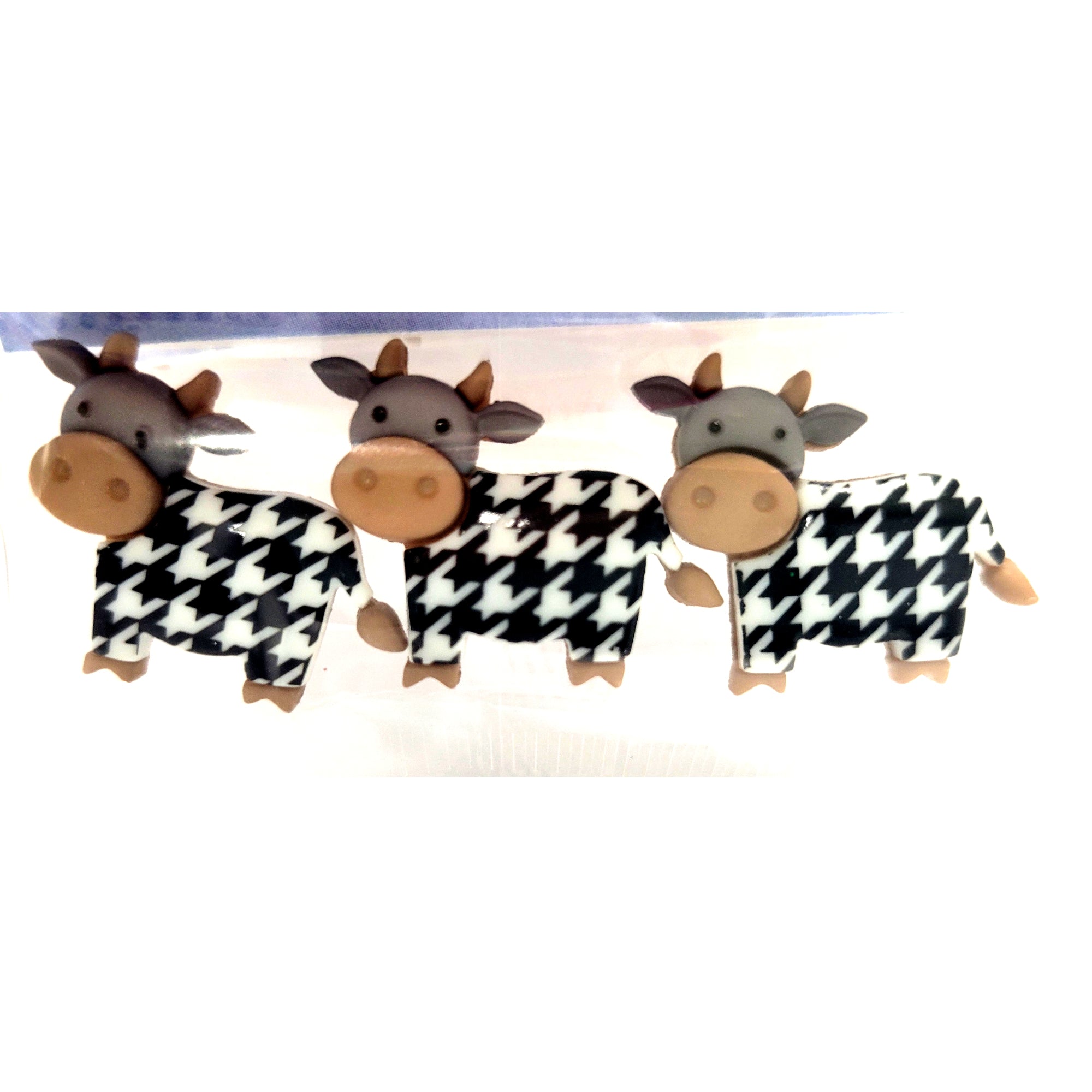 Dress It Up Collection Black Houndstooth Cow Scrapbook Buttons by Jesse James Buttons - Pkg. of 3