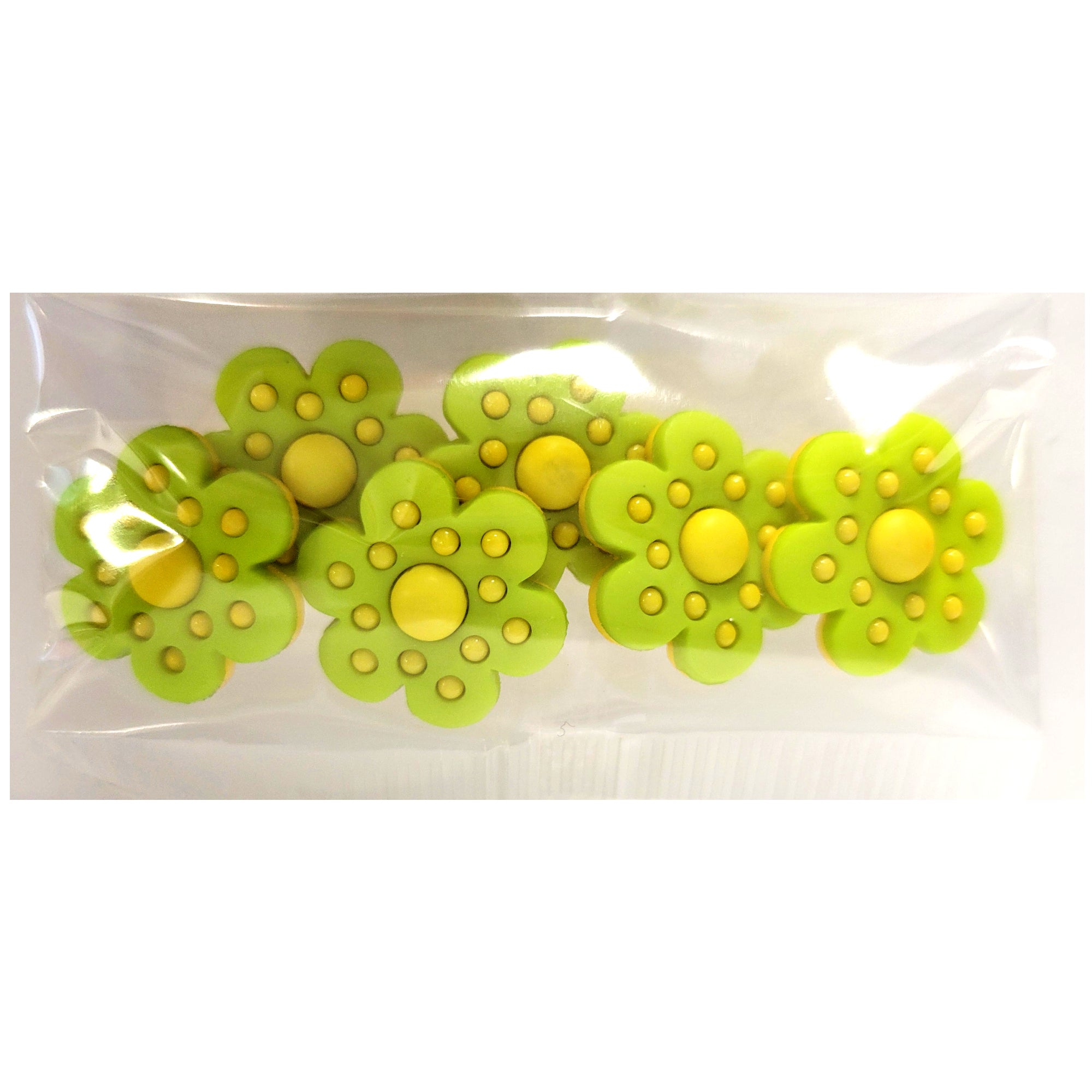 Dress It Up Collection Lime Green/Yellow Poka Dot Flowers Scrapbook Buttons by Jesse James Buttons - 6 pieces