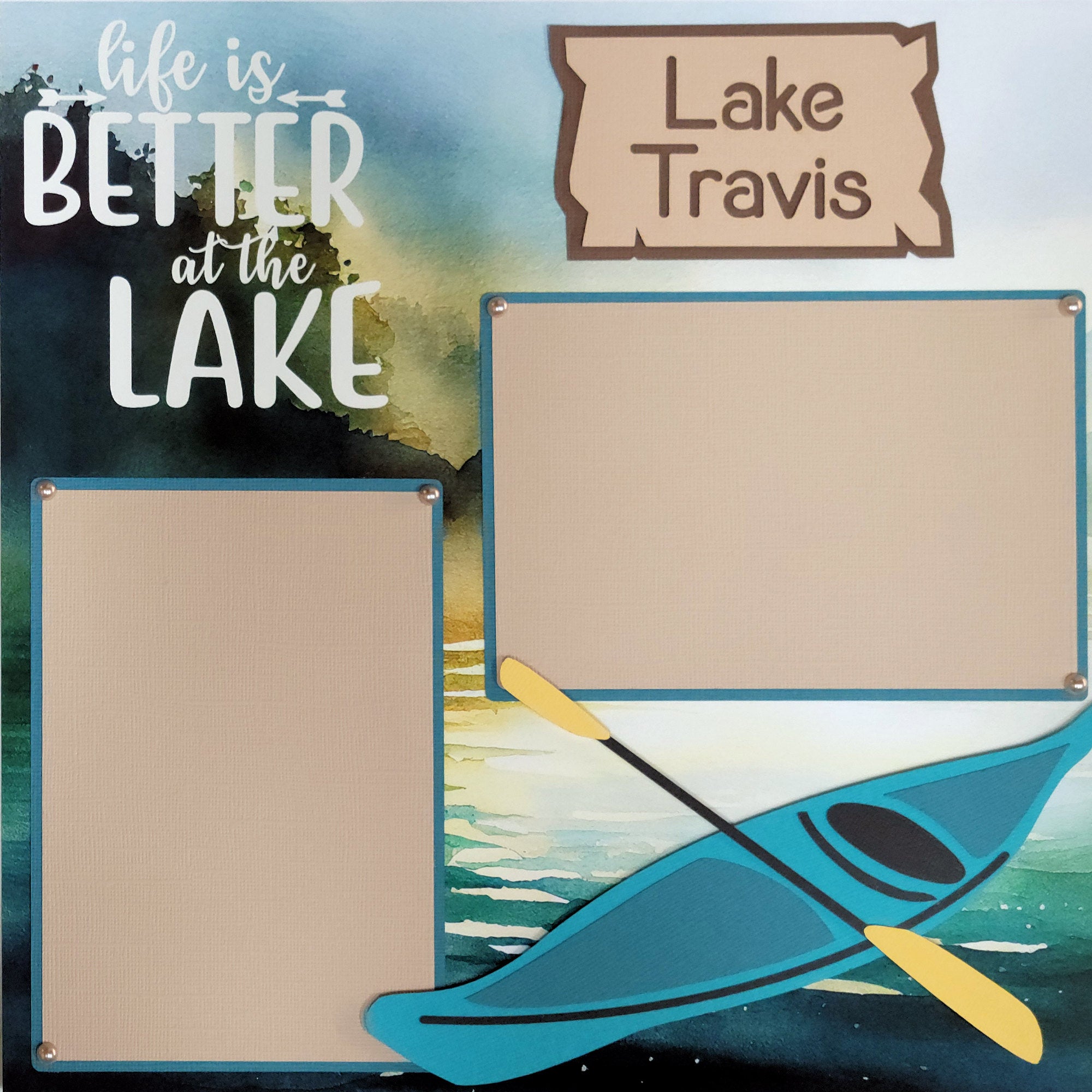 Life's Better On The Lake Kayak (2) - 12 x 12 Pages, Fully-Assembled & Hand-Crafted 3D Scrapbook Premade by SSC Designs